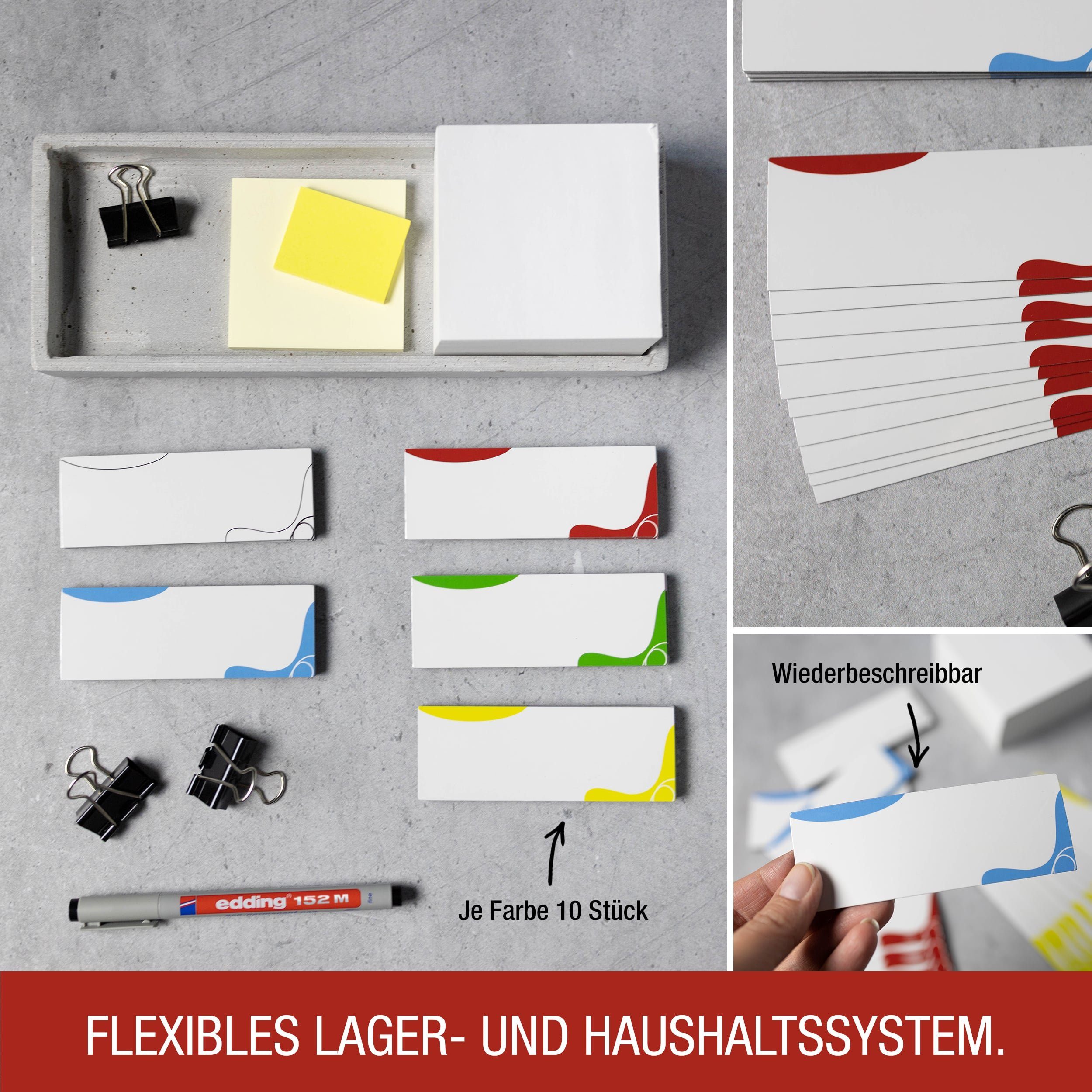 TOBJA Magnettafel 50 Magnetstreifen 110x40mm inkl. Stift, Für Metallregale & Lagersysteme und als Whiteboard Zubehör