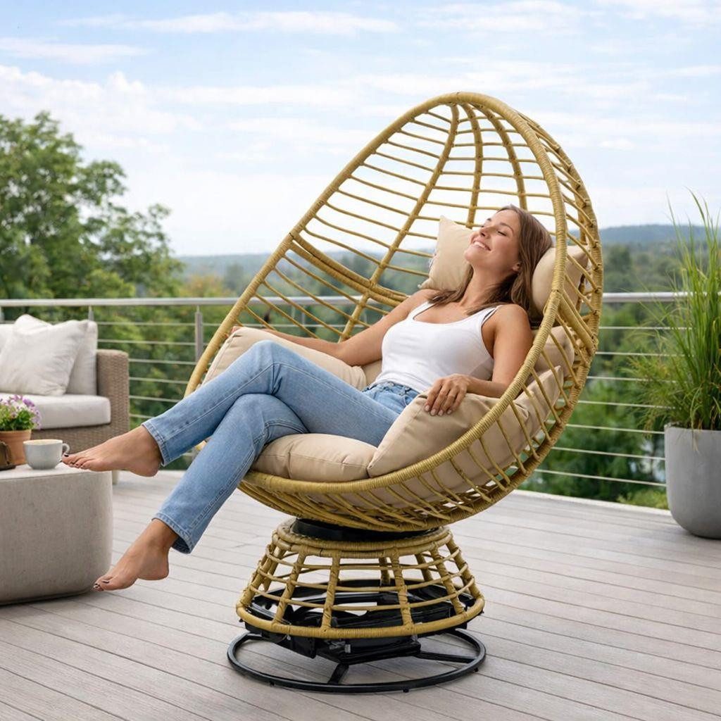 ESTEXO Gartensessel Polyrattan Loungesessel Schwingsessel Rattan Sessel Relaxsessel Stuh