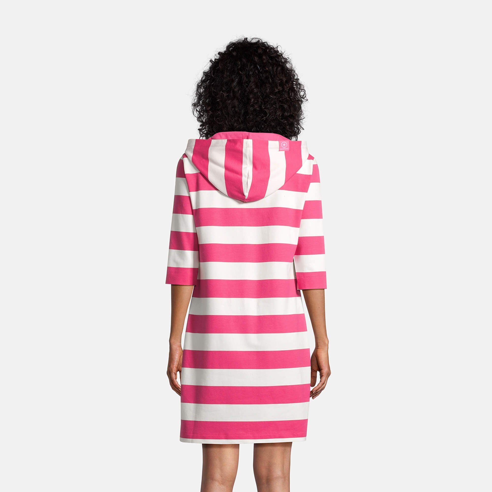 Hoodie-Kleid pink salzhaut Löövstick Block-Streifen / offwhite Shirtkleid 3/4-Arm Kapuzenkleid Damen
