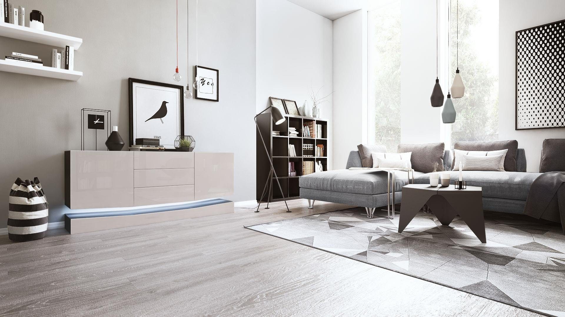 Vladon Sideboard City (Kommode mit 2 Türen, und 3 Schubladen inkl. LED-Bele günstig online kaufen