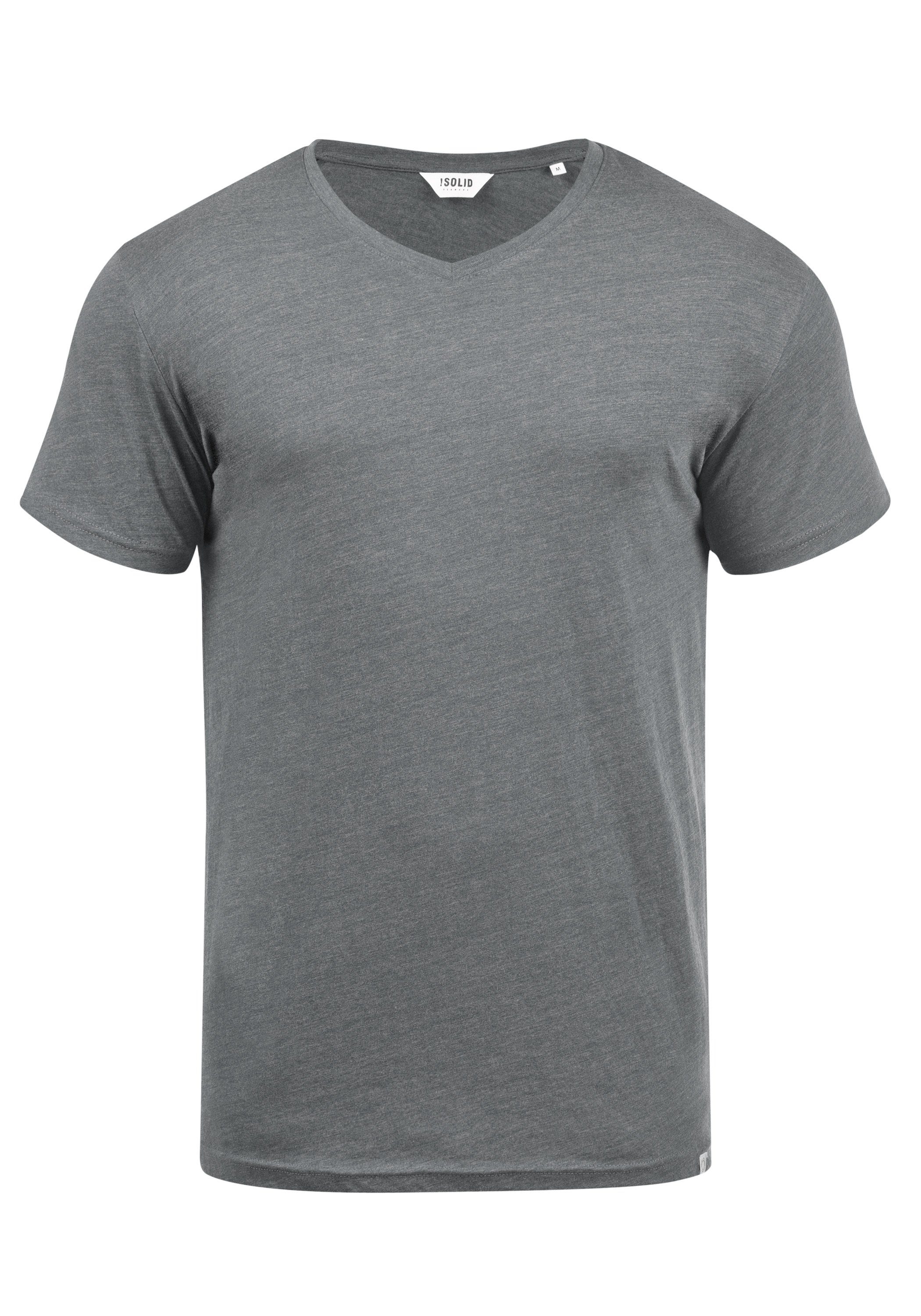 !Solid V-Shirt SDBedo Kurzarmshirt mit Melange Effekt Grey Melange (8236)