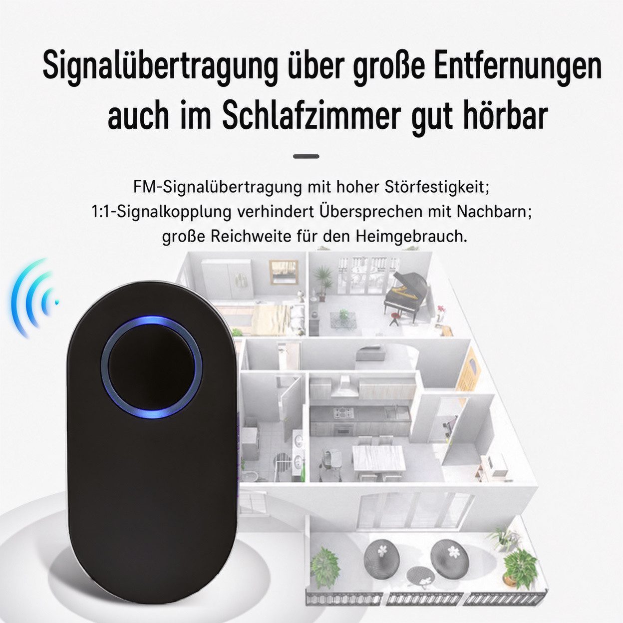 BBG Türklingel-Set Kabellose Funkklingel ohne Batterie, selbstversorgender Türklingel Set, (1 Sender + 2 Empfänger, IP68 wasserdicht, 180m Reichweite), 38 Melodien, 105dB, für Haus & Wohnung