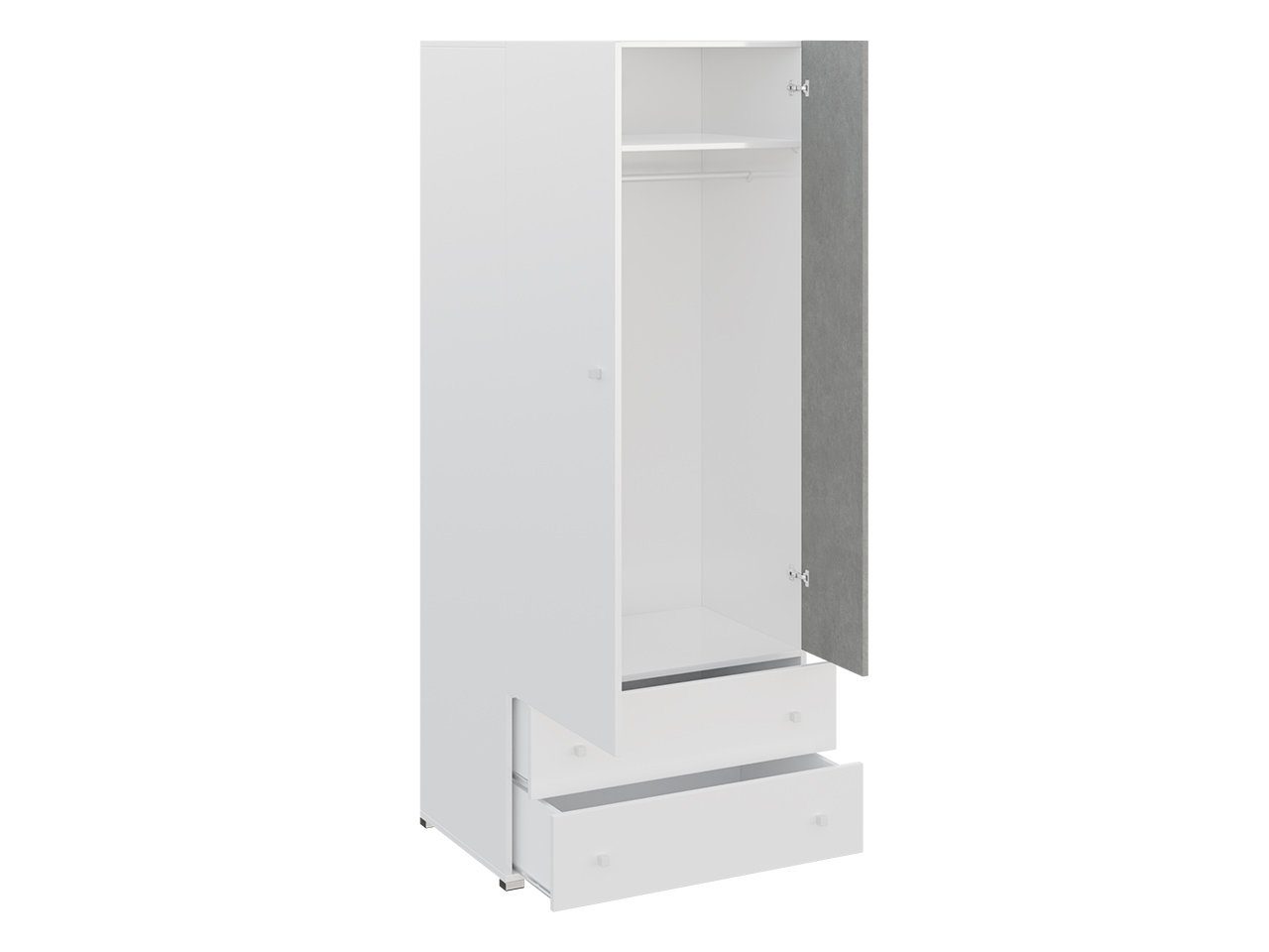 MIRJAN24 Kleiderschrank Sigma 03 L / P (mit 2 Türen und 2 Schubladen) mit  Kleiderstange, Tür universell, Metallgriffe