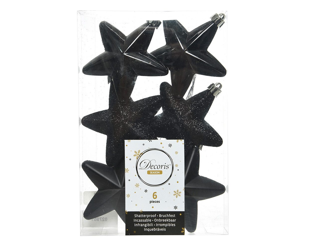 Kaemingk Christbaumschmuck, Christbaumschmuck Sterne Kunststoff 7cm Schwarz 6 Stück