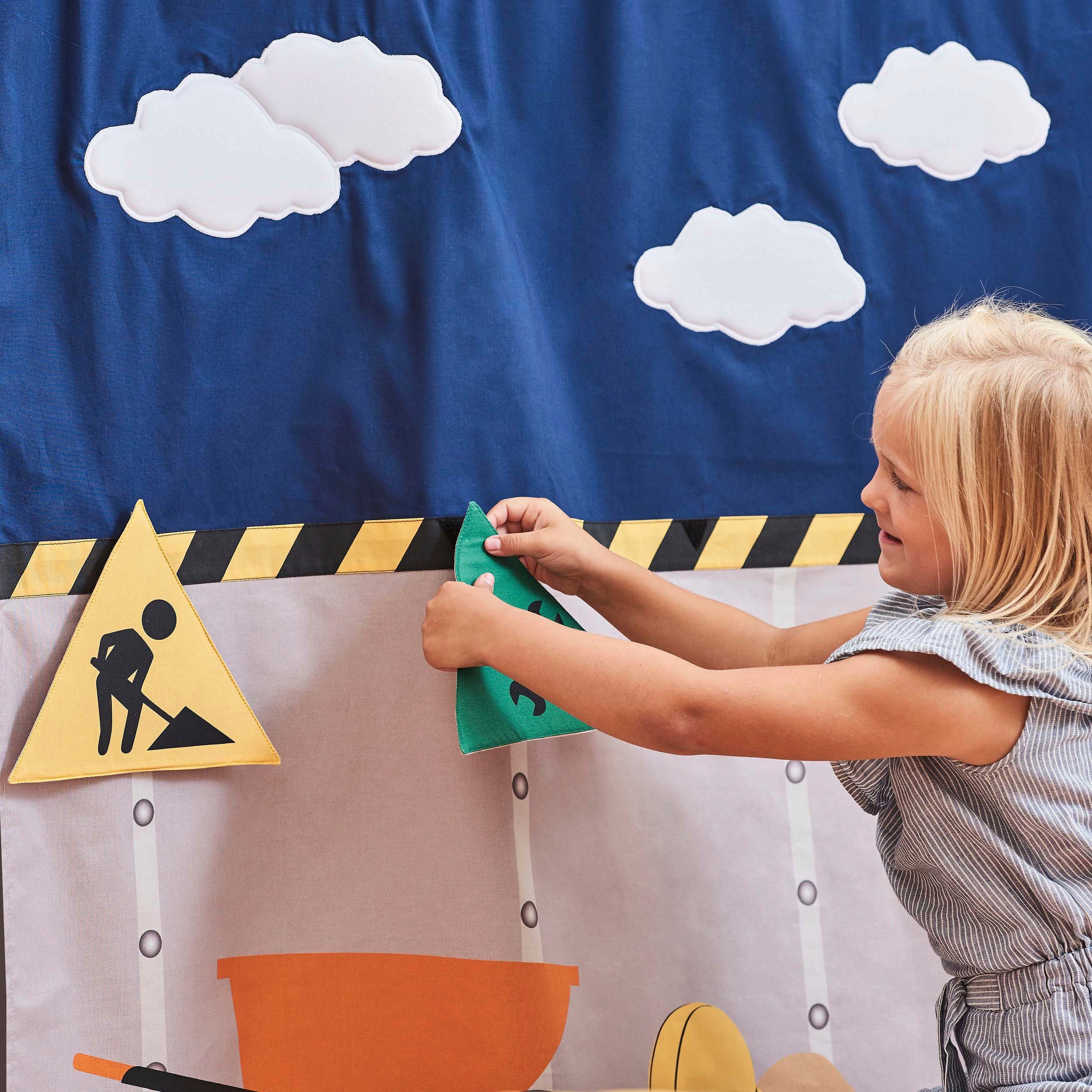 Hoppekids Hochbett «Construction» mit Baustellen-Vorhang Matratze 2 Größen