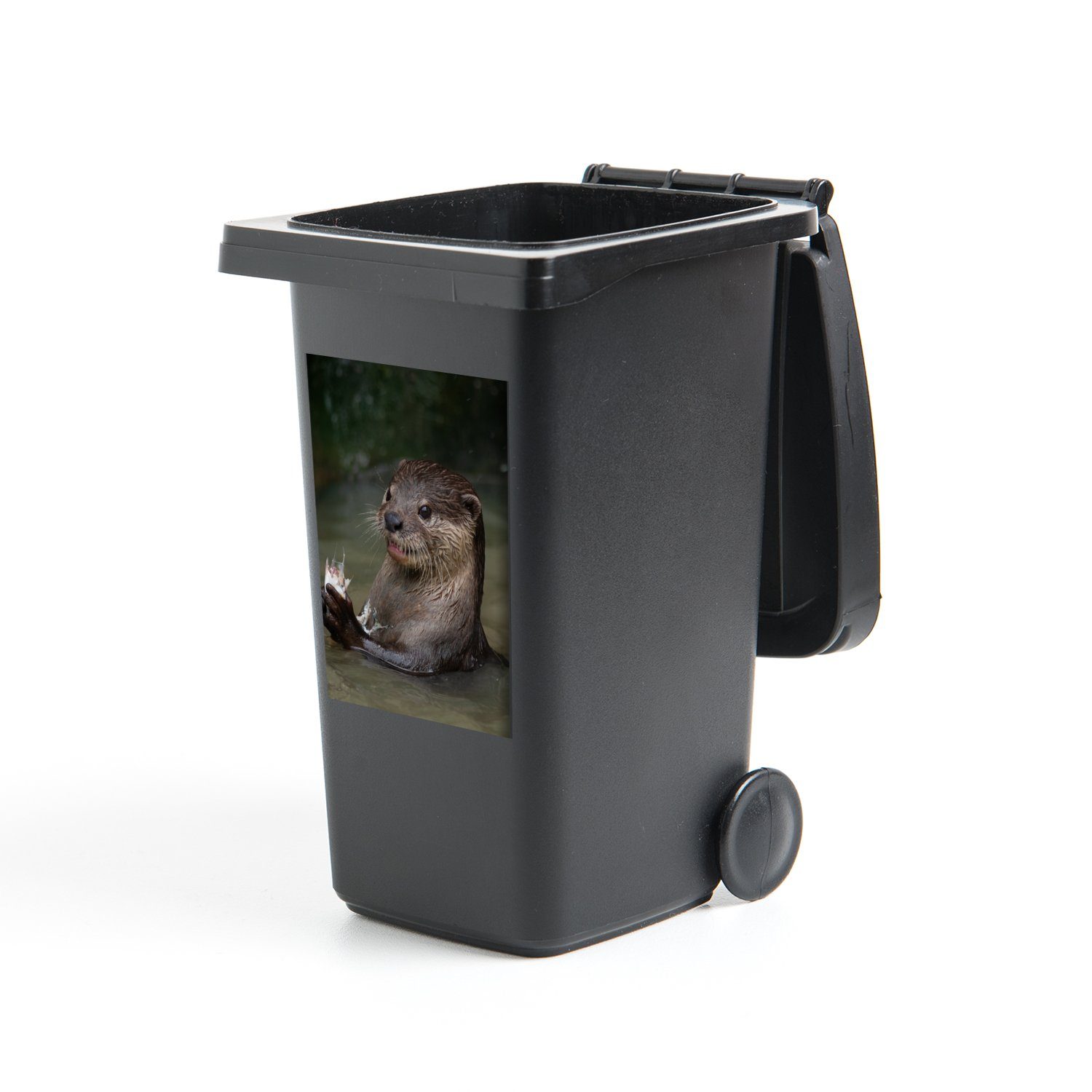 MuchoWow Wandsticker Otter mit Futter im Wasser (1 St), Mülleimer-aufkleber, Mülltonne, Sticker, Container, Abfalbehälter