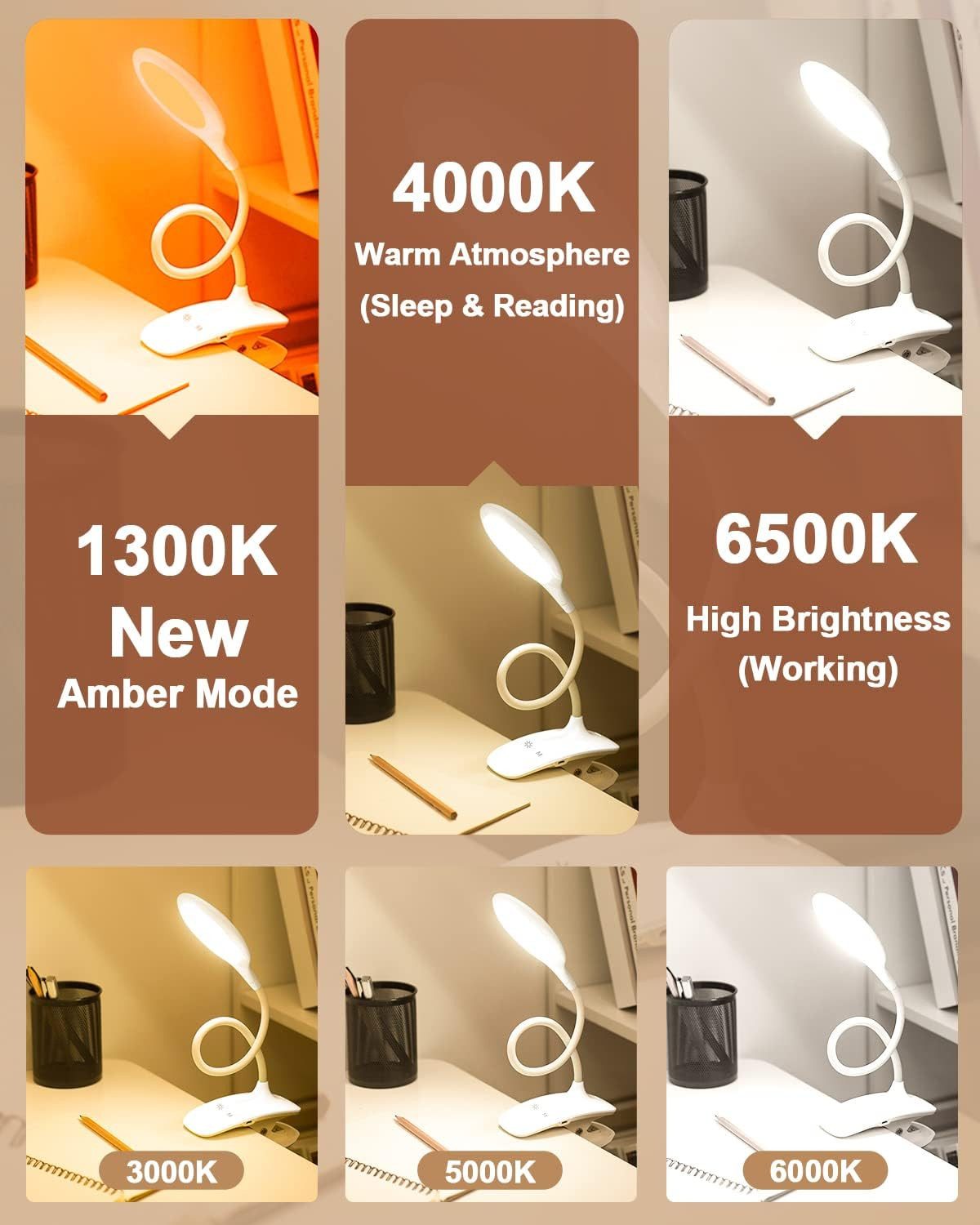 FELIXLEO LED Leselampe Leselampe Bett 36 LED Klemmlampe Dimmbar 6 Farben Weiß