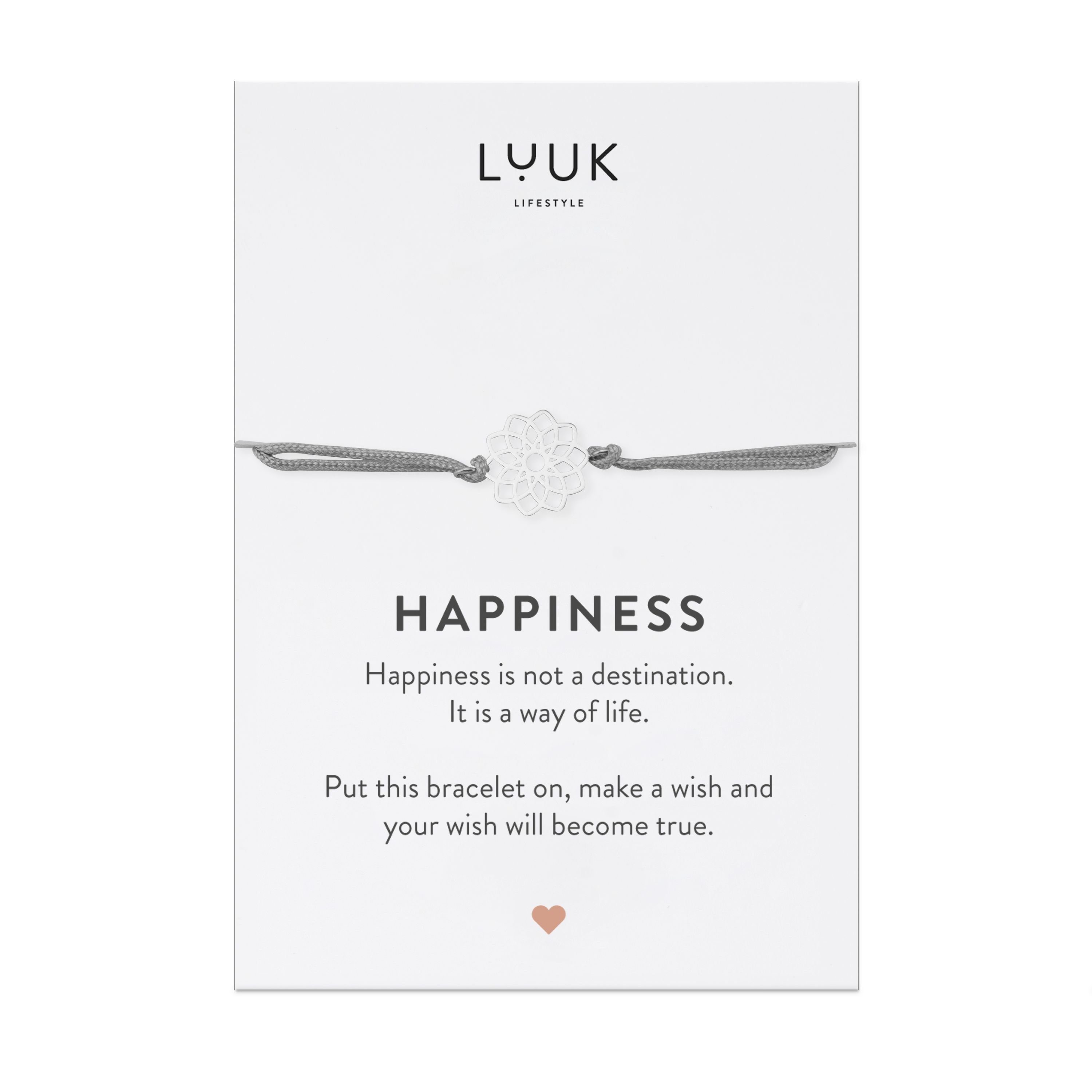LUUK LIFESTYLE Silber Spruchkarte handmade, Happiness mit Mandala, Freundschaftsarmband