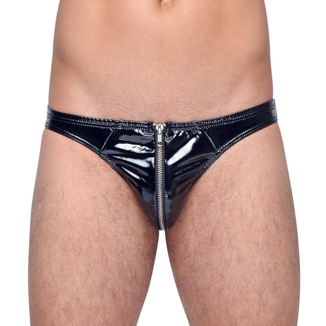 Black Level Slip Lack-Slip mit Reißverschluss für Männer - schwarz (1-St) glänzend