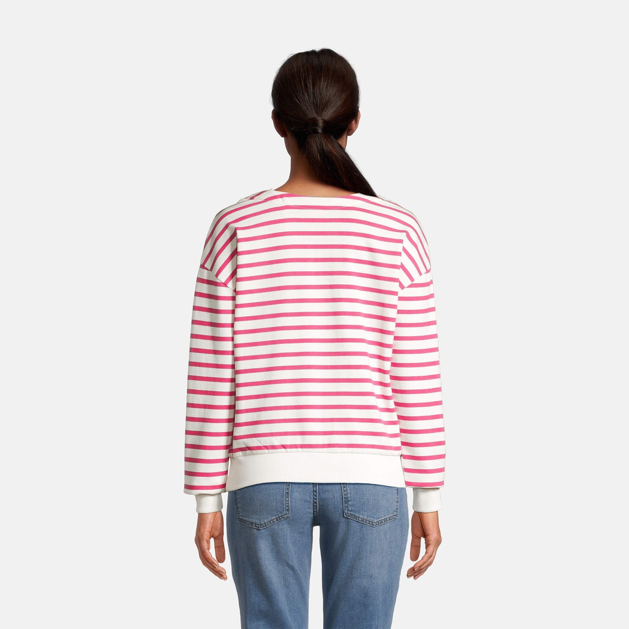 salzhaut Streifenpullover offwhite Pullover mit Streifen Boatneck-Ausschnitt Laff Sweater / Damen und pink