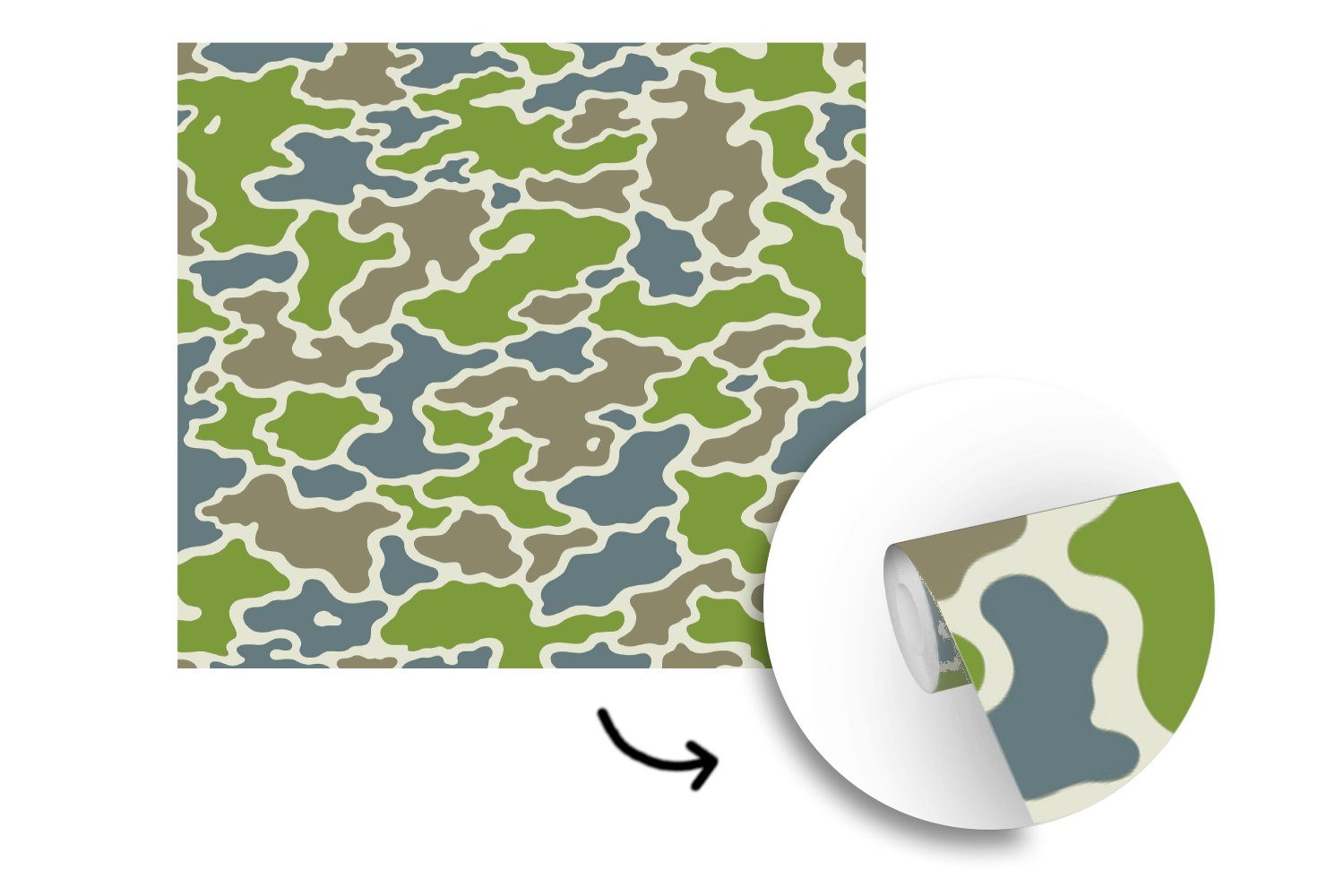 MuchoWow Fototapete Grünes Camouflage-Muster, Tapete oder St), (5 Schlafzimmer, Wandtapete Matt, Wohnzimmer Vinyl bedruckt, für