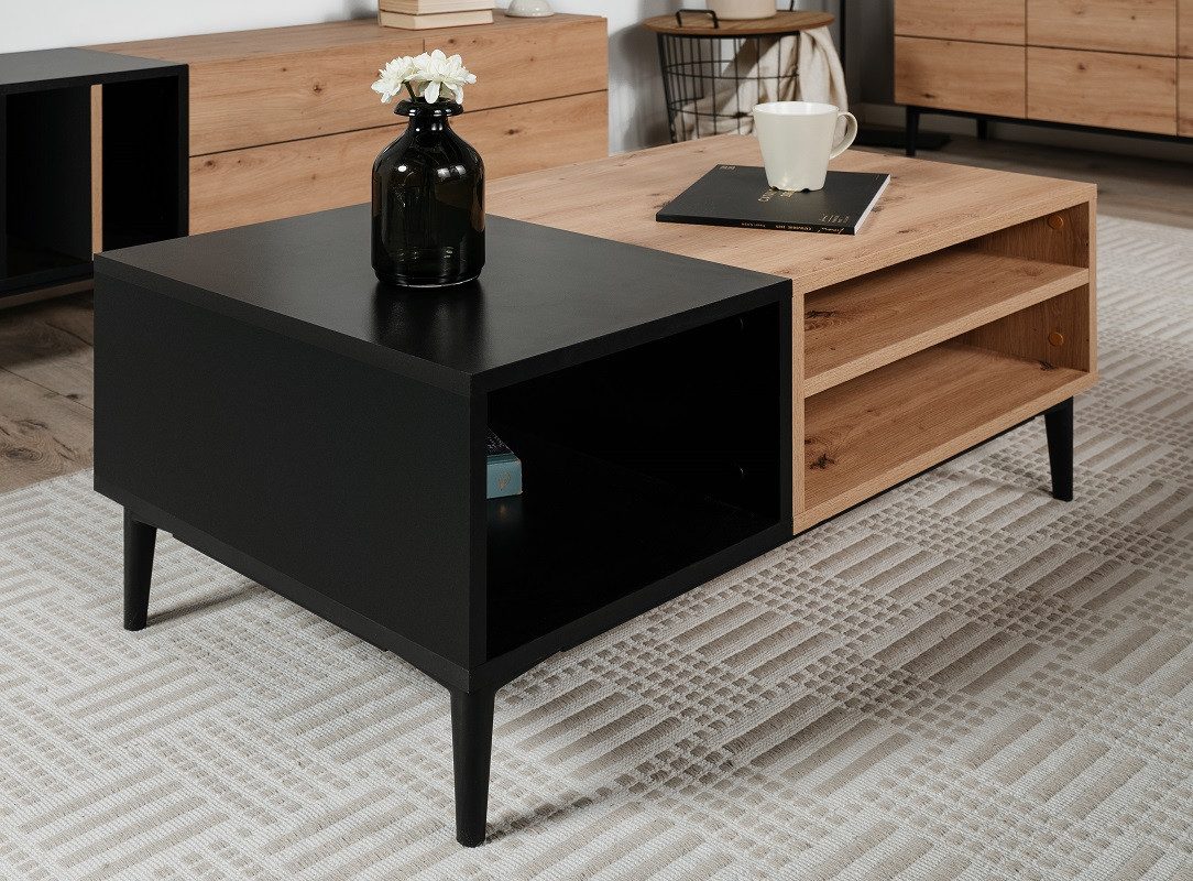 Finori Couchtisch Couchtisch Nola, Artisan Oak / schwarz (no-Set), 100 cm, Tischplatte aus Holzwerkstoff