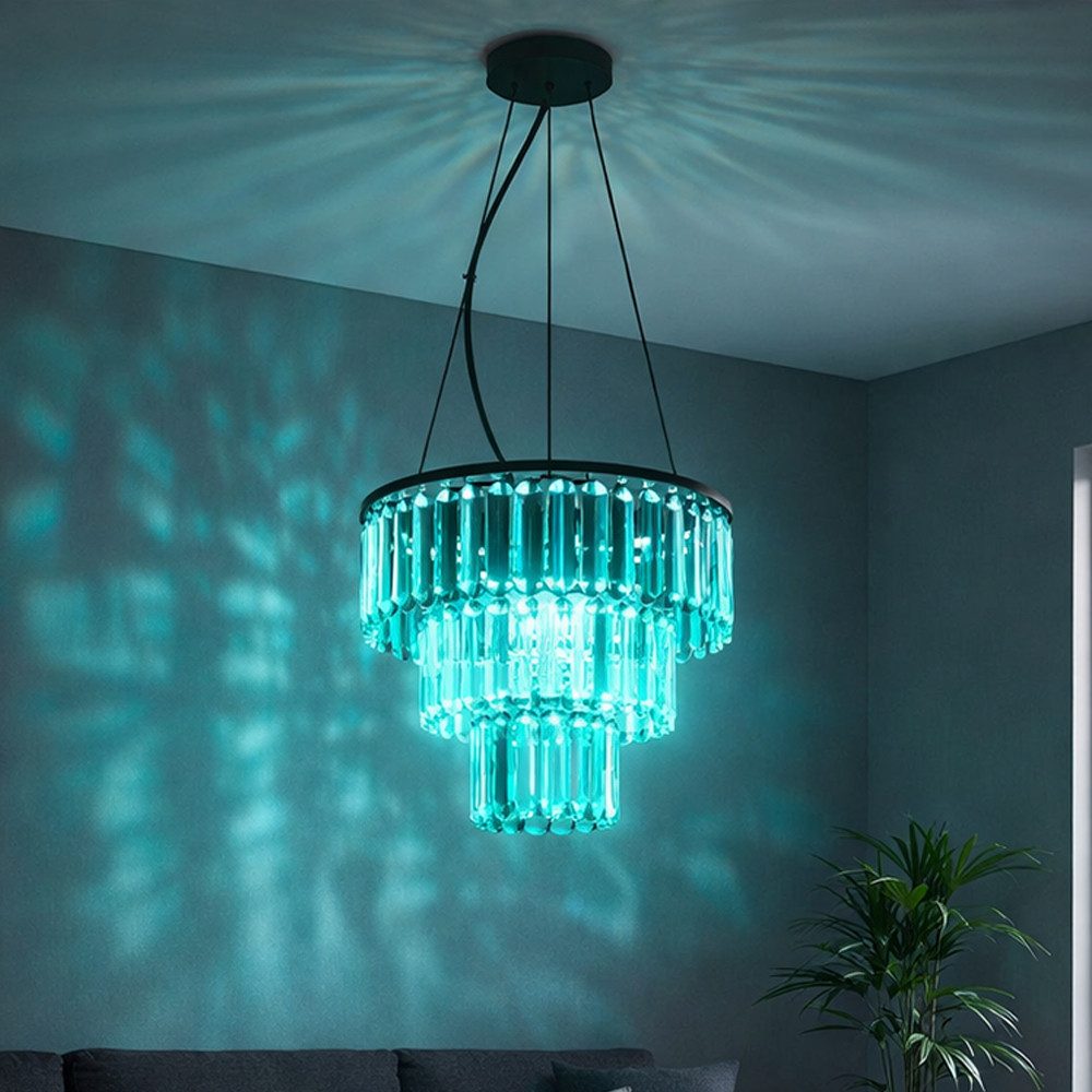 GLOBO LIGHTING Kronleuchter, Leuchtmittel inklusive, Warmweiß, Farbwechsel, Hängelampe Wohnzimmerlampe RGB LED Fernbedienung Glaskristalle rauch