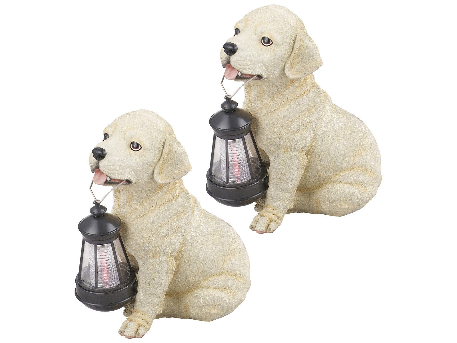 GLOBO LIGHTING LED Solarleuchte 2er Set Hundelampen Beige-Weiß Höhe 26cm, LED fest integriert, Ausgefallene Tierlampe Welpe Solarbeleuchtung für den Garten & Balkon