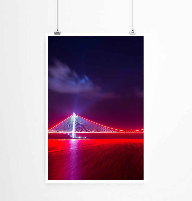 Sinus Art Poster Urbane Fotografie  Rot beleuchtete Yavuz-Sultan-Selim-Brücke Türkei 60x90cm Poster