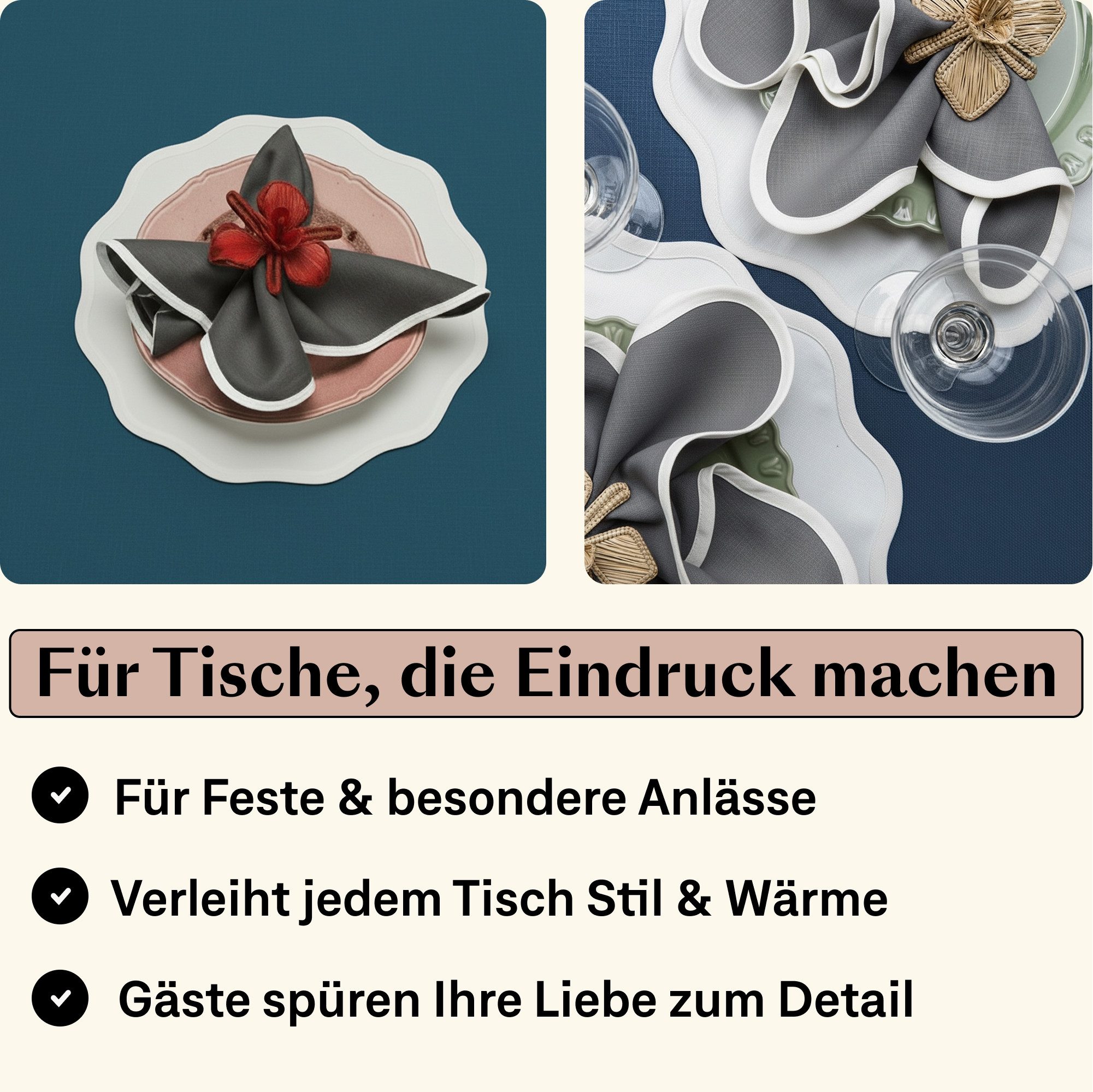 Seralino Stoffserviette 100% Bio-Baumwolle, (Set, 12 St., Wiederverwendbar), 40x40 cm & 45x45 cm