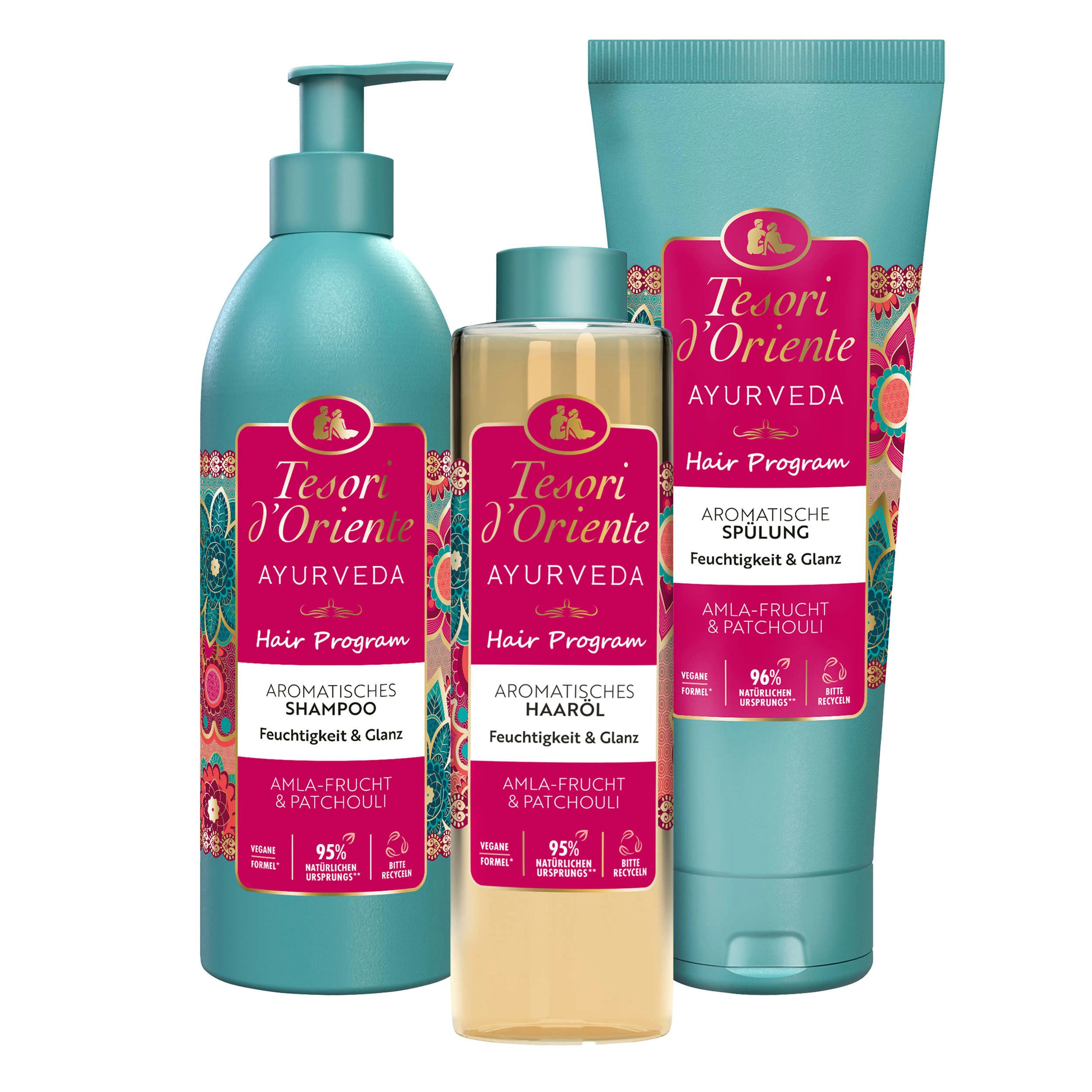Tesori d´Oriente Haarpflege-Set TESORI D'ORIENTE Haarpflege Ayurveda Shampoo Spülung Haaröl, Set, 3-tlg., 1x Shampoo, 1x Spülung, 1x Haaröl, Vegan