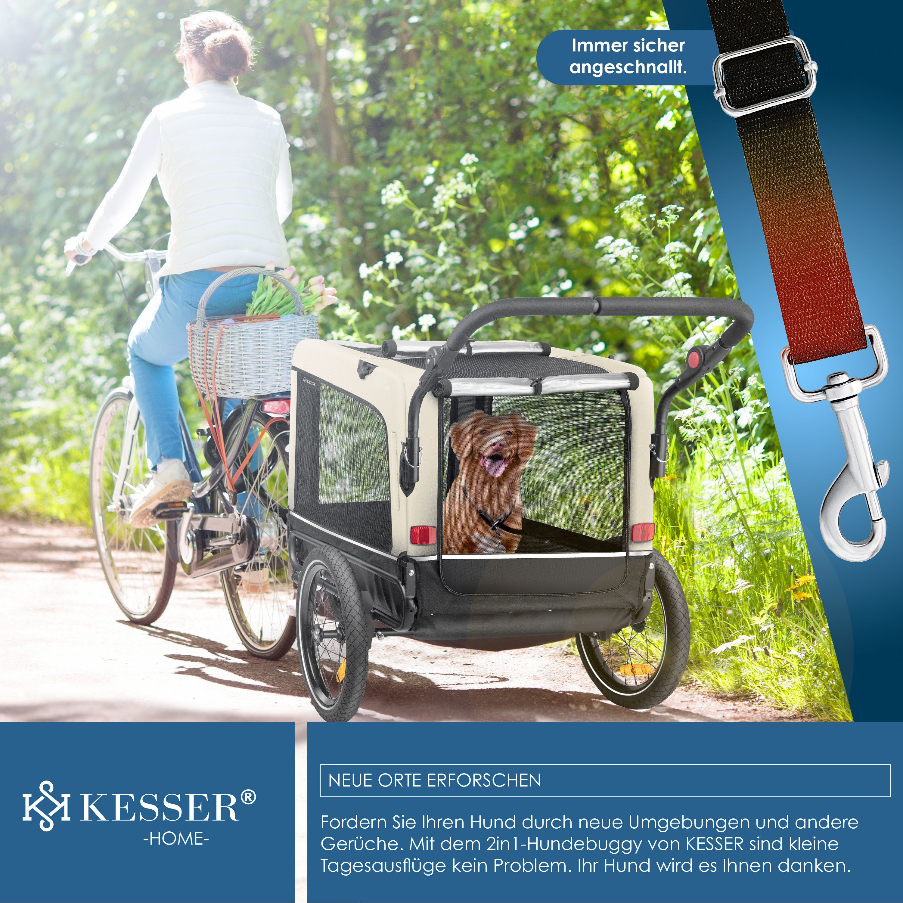 KESSER Fahrradhundeanhänger, Hundeanhänger Boxer 3-in-1 Hundebuggy Jogger Fahrradanhänger – Bild 5 von 5