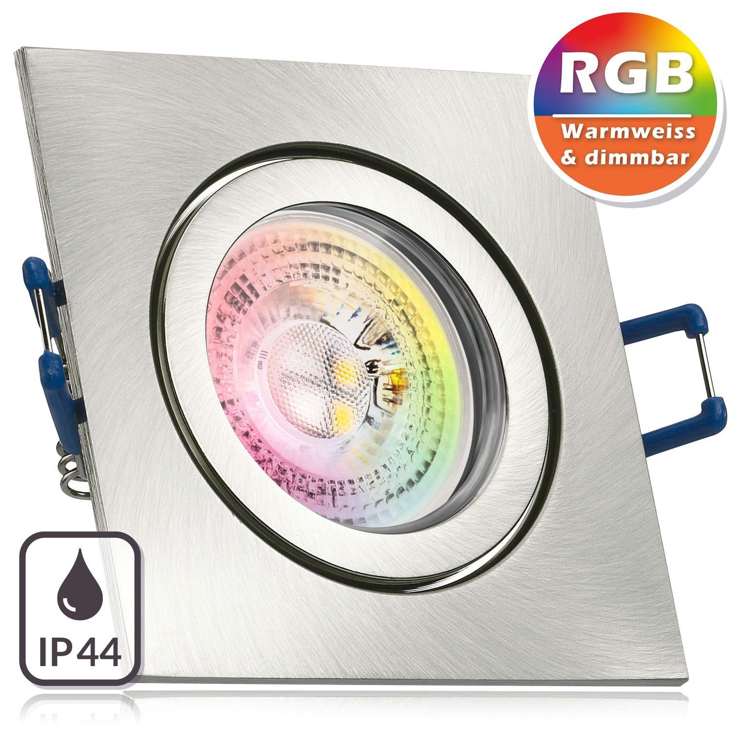 LEDANDO LED Einbaustrahler IP44 RGB LED / silber m edelstahl in Set GU10 gebürstet Einbaustrahler