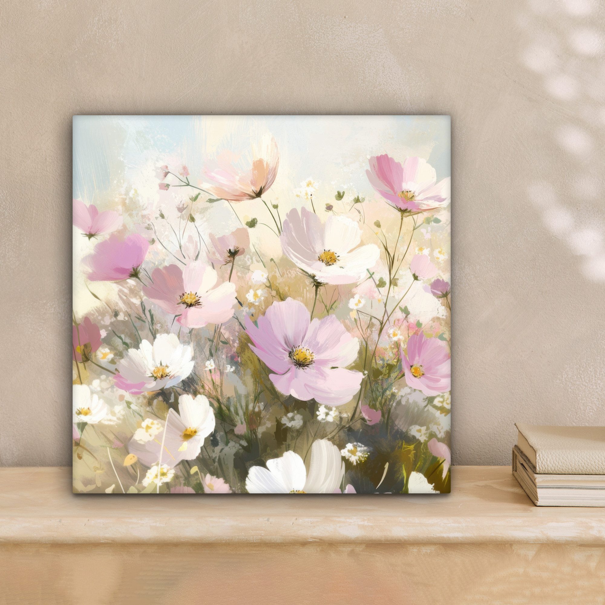 OneMillionCanvasses® Leinwandbild Blumenfeld - Helle Farbtöne - Gemalt, Fot günstig online kaufen