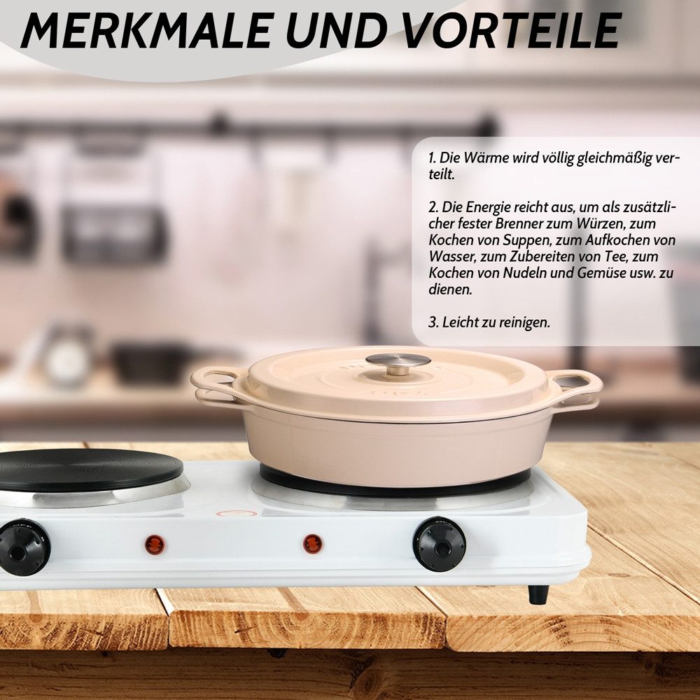 Mucola Doppelkochplatte Camping Kochfeld 2500 Watt Doppel Herdplatte elektrisch Weiß, Flamme 5-fach stufenlos regulierbar durch Drehknopf – Bild 4 von 5