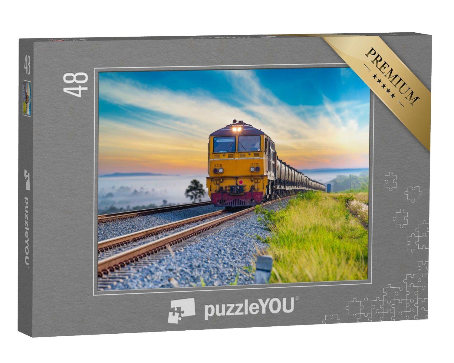 puzzleYOU Puzzle Ein Zug auf seiner Fahrt, 48 Puzzleteile, puzzleYOU-Kollektionen Lokomotive