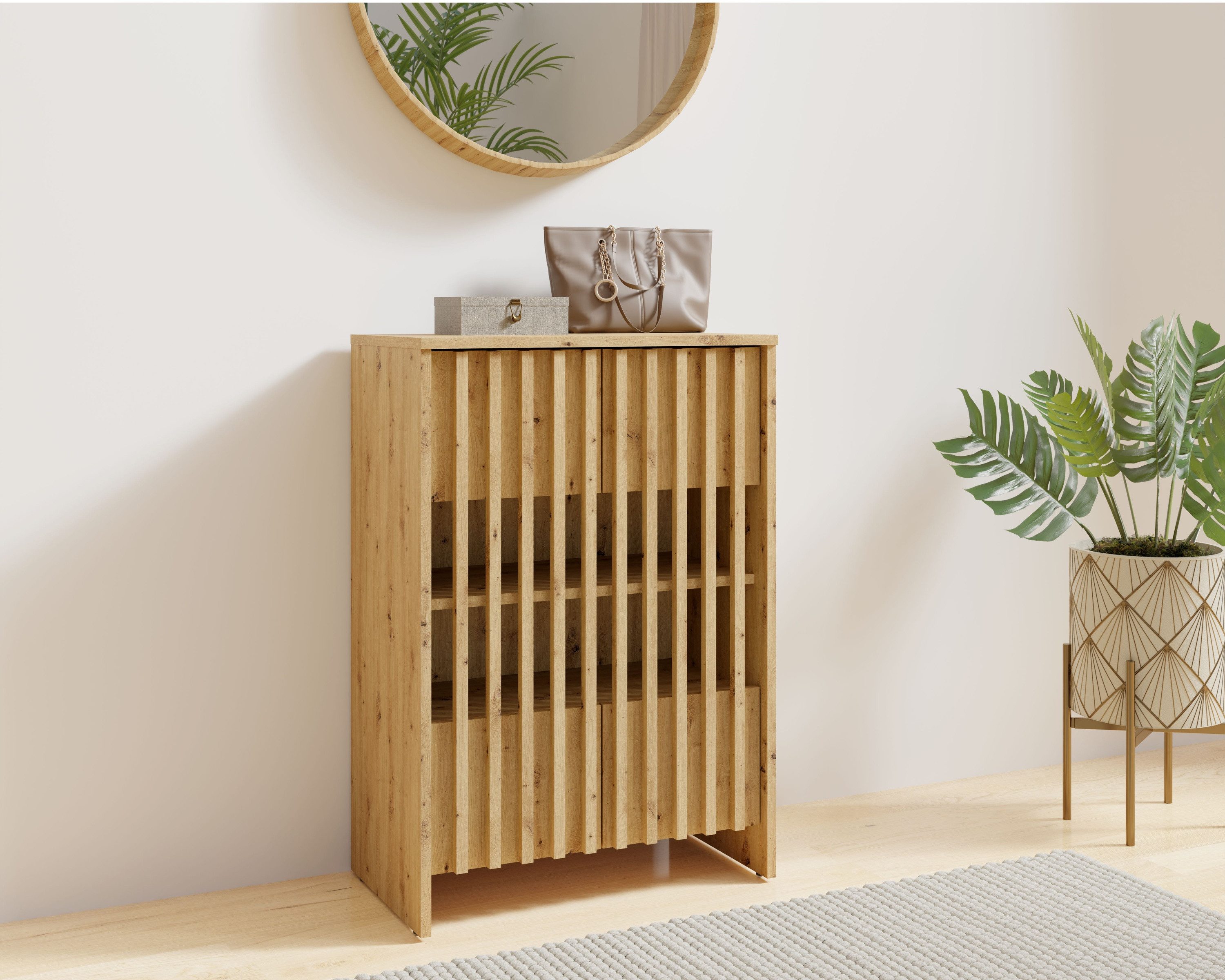 Raumhirsch Furniture Kommode Sideboard, Wohnschrank, Anrichte, praktisch Schrank (Maße: 60 x 34 x 87 cm (2-türig, Lamellenfront), kompakt, …