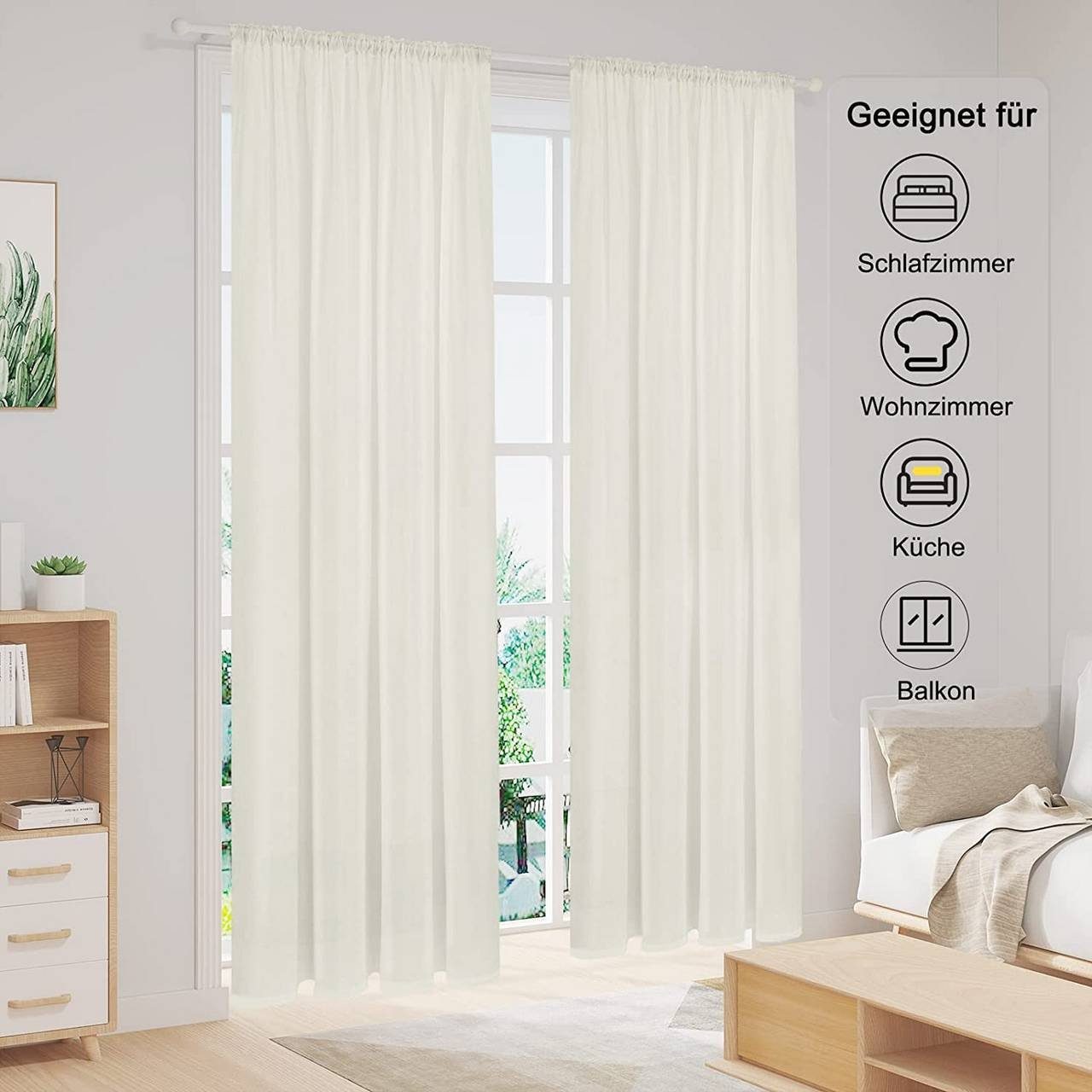 Woltu Gardine (1 St), Kräuselband, halbtransparent, Seidengewebe mit Flaum