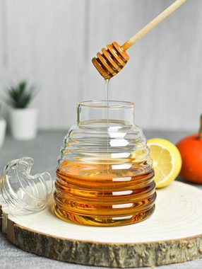 Sendez Honigglas 3-tlg. Honigtopf Honigdose Honigspender Marmeladendose Vorratsdose, Borosilikatglas, (3-tlg), Honigglas