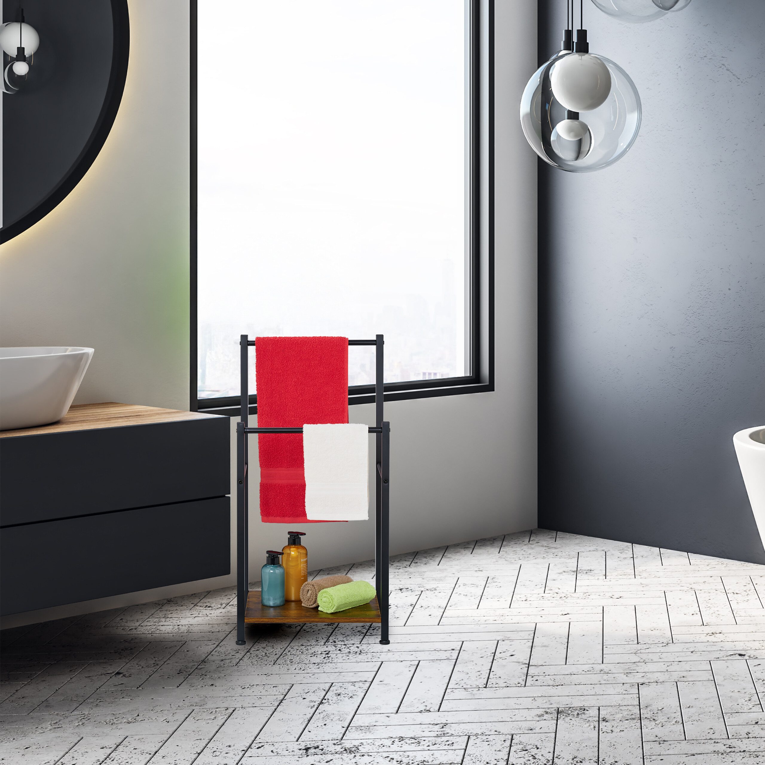 relaxdays Handtuchständer 2 Stangen & Ablage, braun günstig online kaufen