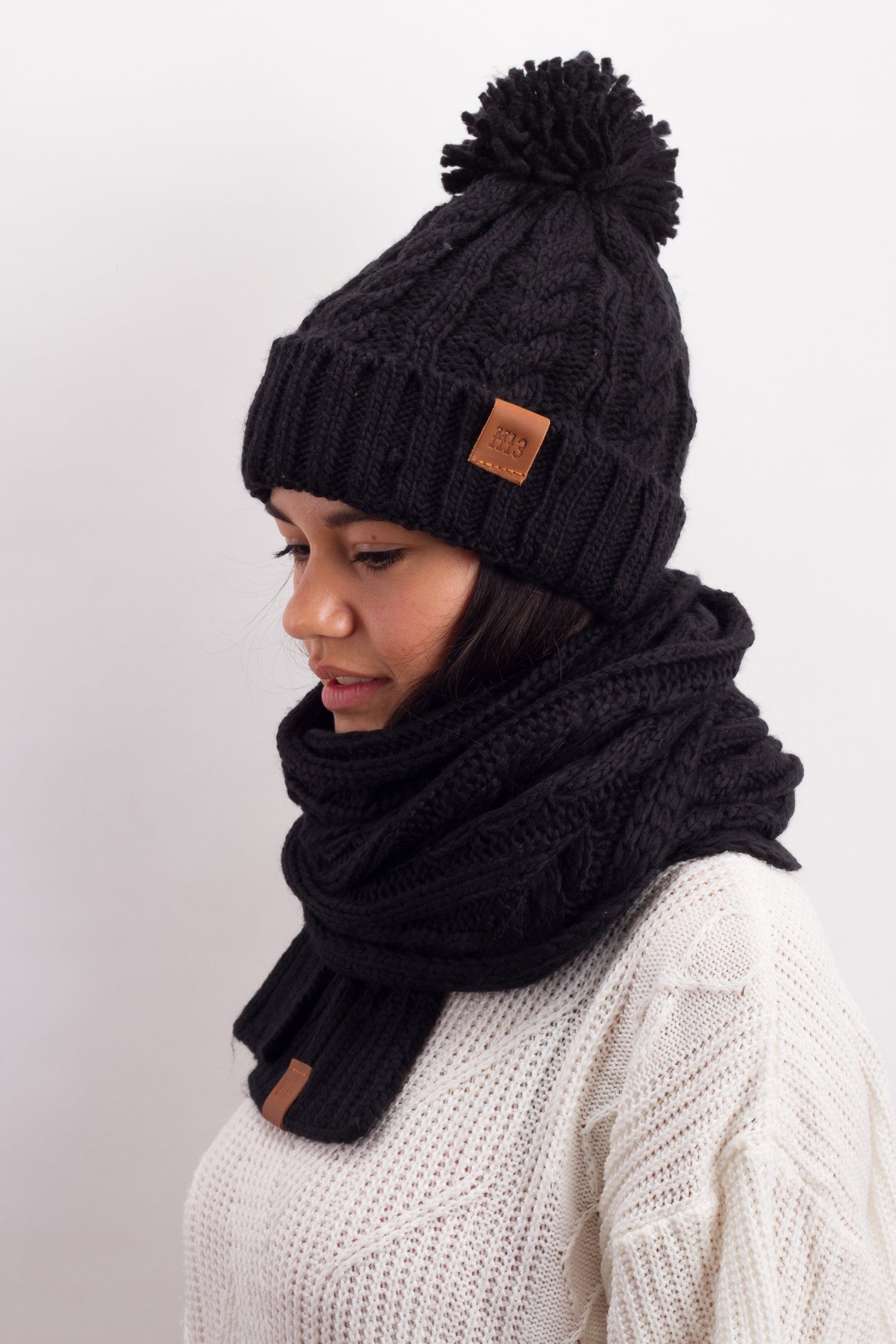 2er Set Mütze & Schal Damen Winter - Warmes Strick-Set Für Herbst/Winter 56-60cm