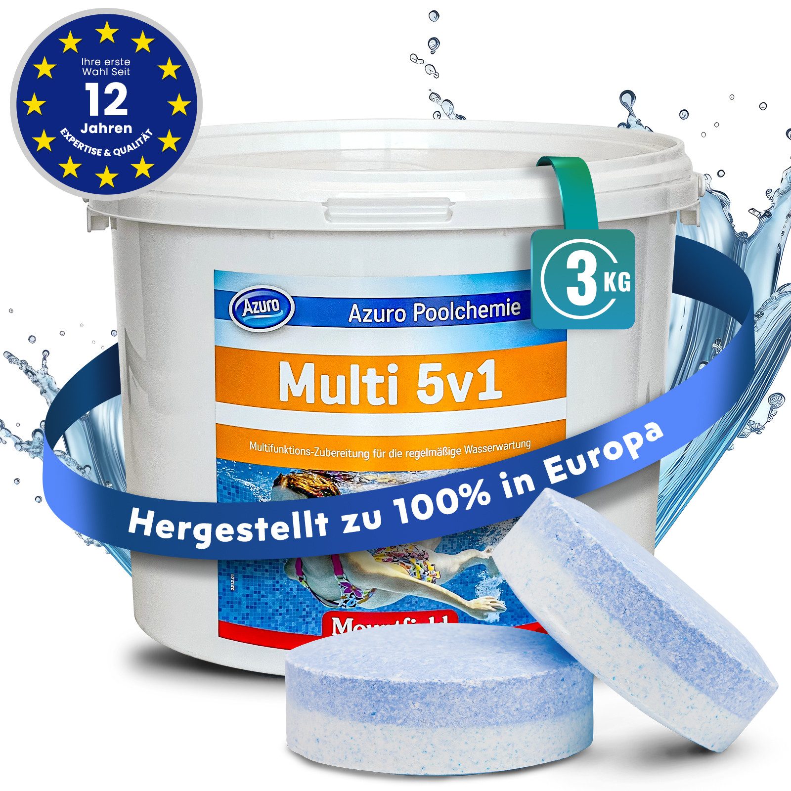 Azuro Chlortabletten 5 in 1 Chlor Multitabs 200g langsamlöslich für Pools, günstig online kaufen
