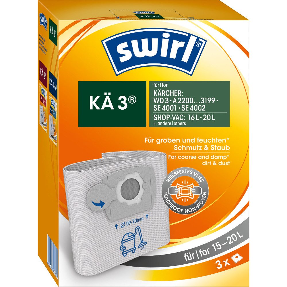Swirl Staubsaugerbeutel Swirl KÄ3 KÄ 3, passend für Kärcher Staubsauger, 3 St., Optimale Passform, Leistung und Form exakt abgestimmt