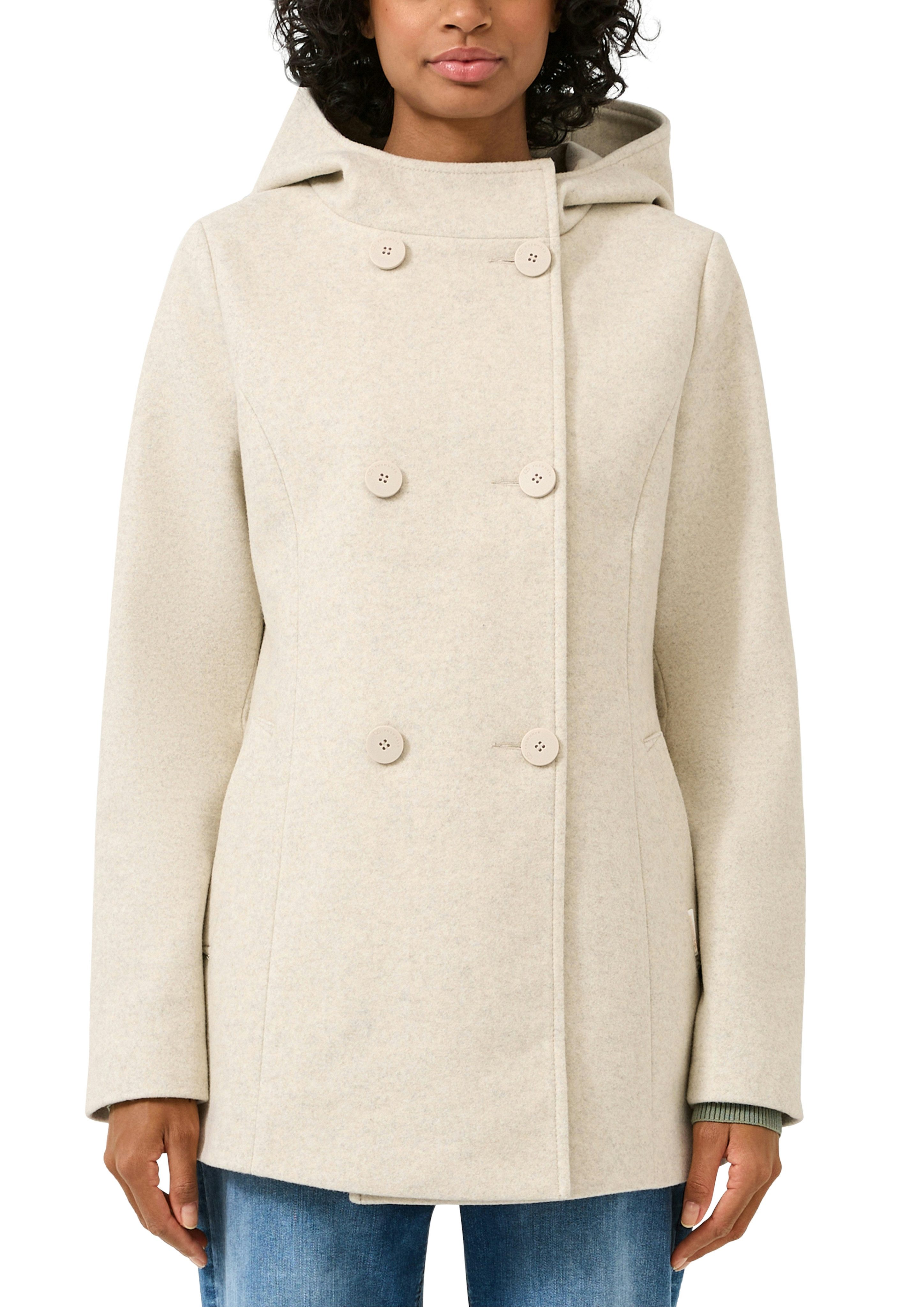 QS Kapuzenfleecejacke mit doppelter Knopfleiste