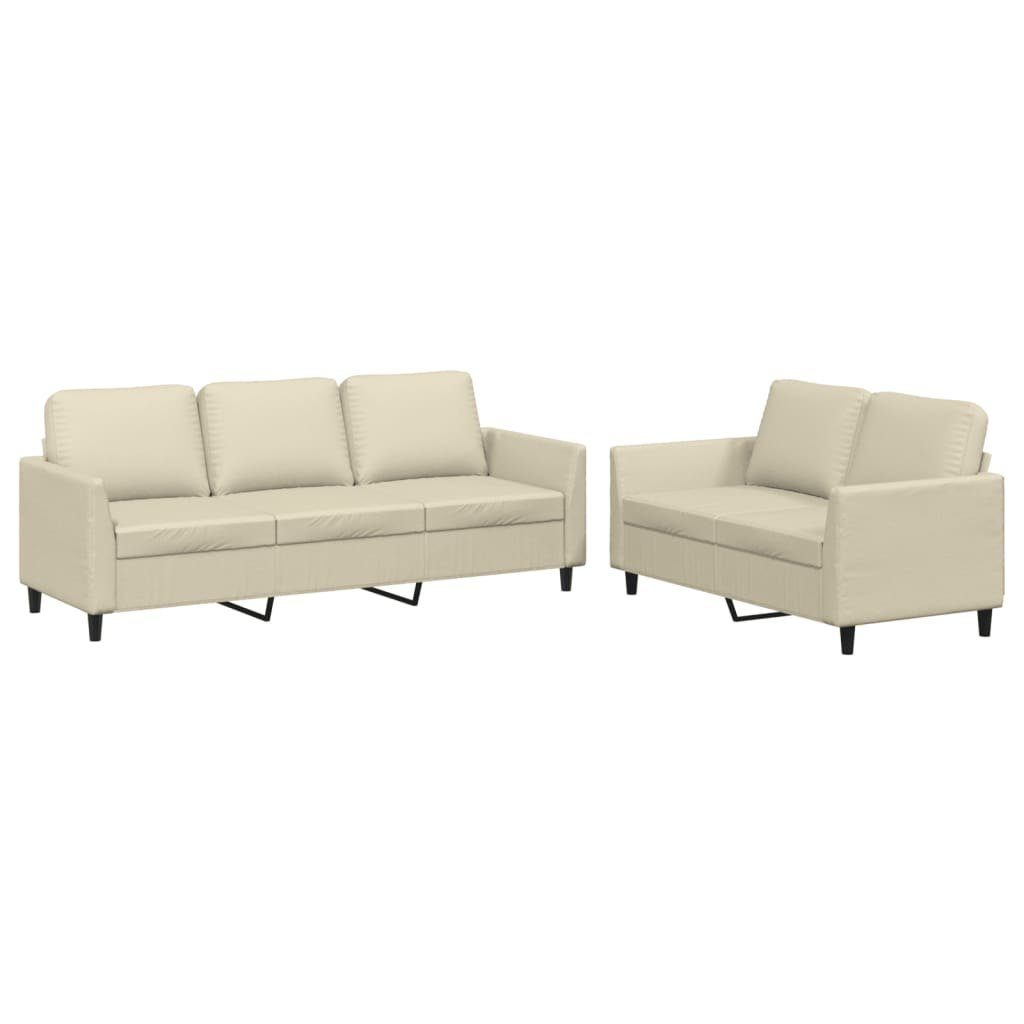 vidaXL 2-tlg. Creme Kissen Sofagarnitur mit Kunstleder Sofa