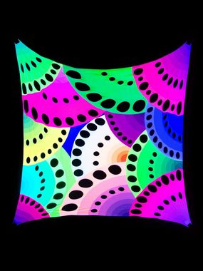 Wandteppich Schwarzlicht Segel Spandex Goa "Rainbow Pattern", 3x3m, PSYWORK, UV-aktiv, leuchtet unter Schwarzlicht