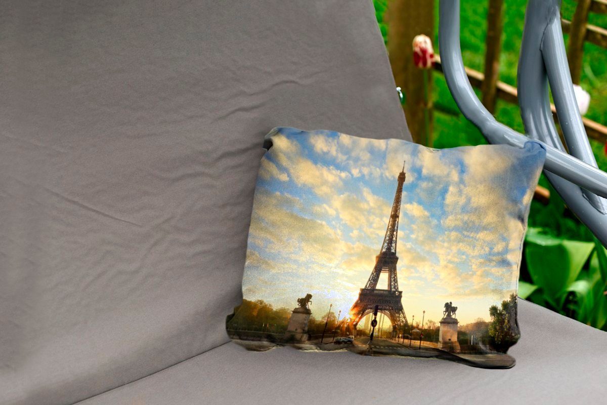 Kissenhülle einzigartigen Dekokissen Dekokissenbezug, aufgrund, einem Himmel Eiffelturm Der Outdoor-Dekorationskissen, orangefarbenen mit MuchoWow Polyester,