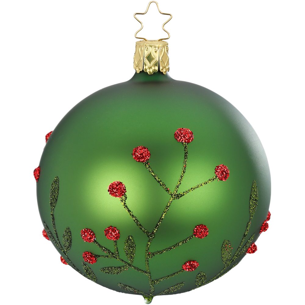 handbemalt (1 St), INGE-GLAS® matt mundgeblasen, fichtengrün Weihnachtsbaumkugel Wildblume