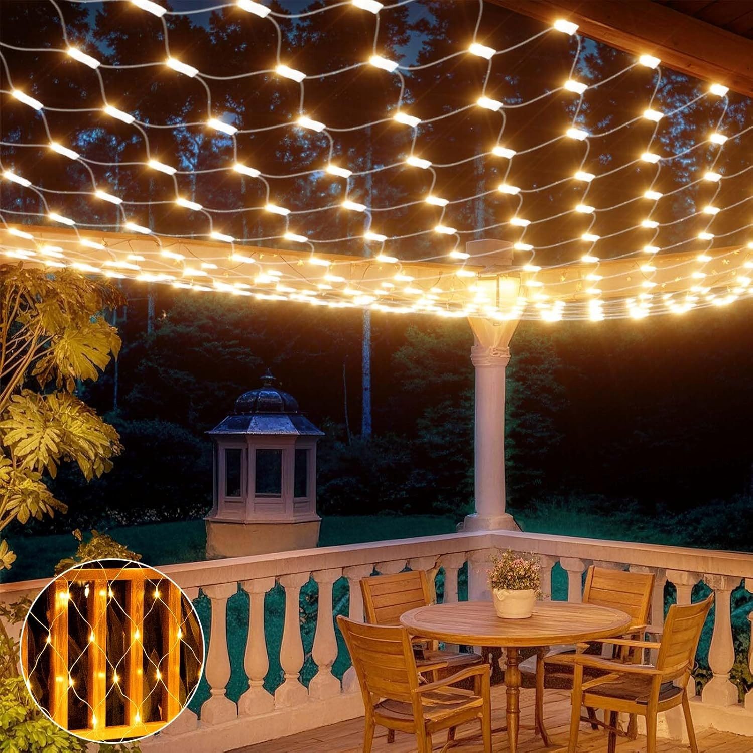 LMaxhome LED-Lichternetz Lichterkette Lichtervorhang Weihnachts Deko für Büsche Garten Zäune, 96-flammig, Mesh Lichterkette Netz mit 8 Modi Timer, 1,5x1,5m/2x2m/3x2m/6x4m