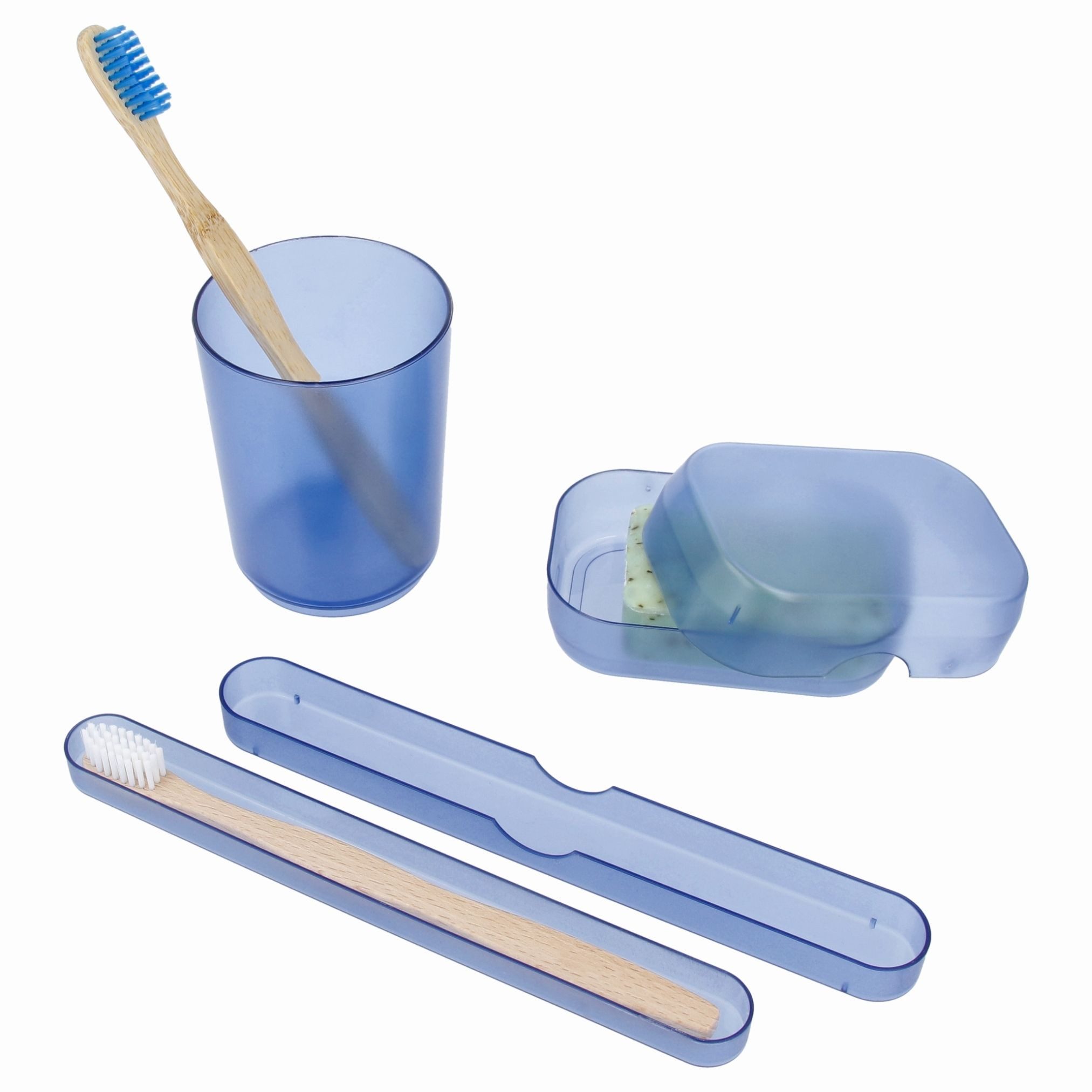 PARSA Beauty Zahnputzbecher Flair Badezimmer-Set 3-tlg, Indigo Blau: Becher, Seifendose, Köcher
