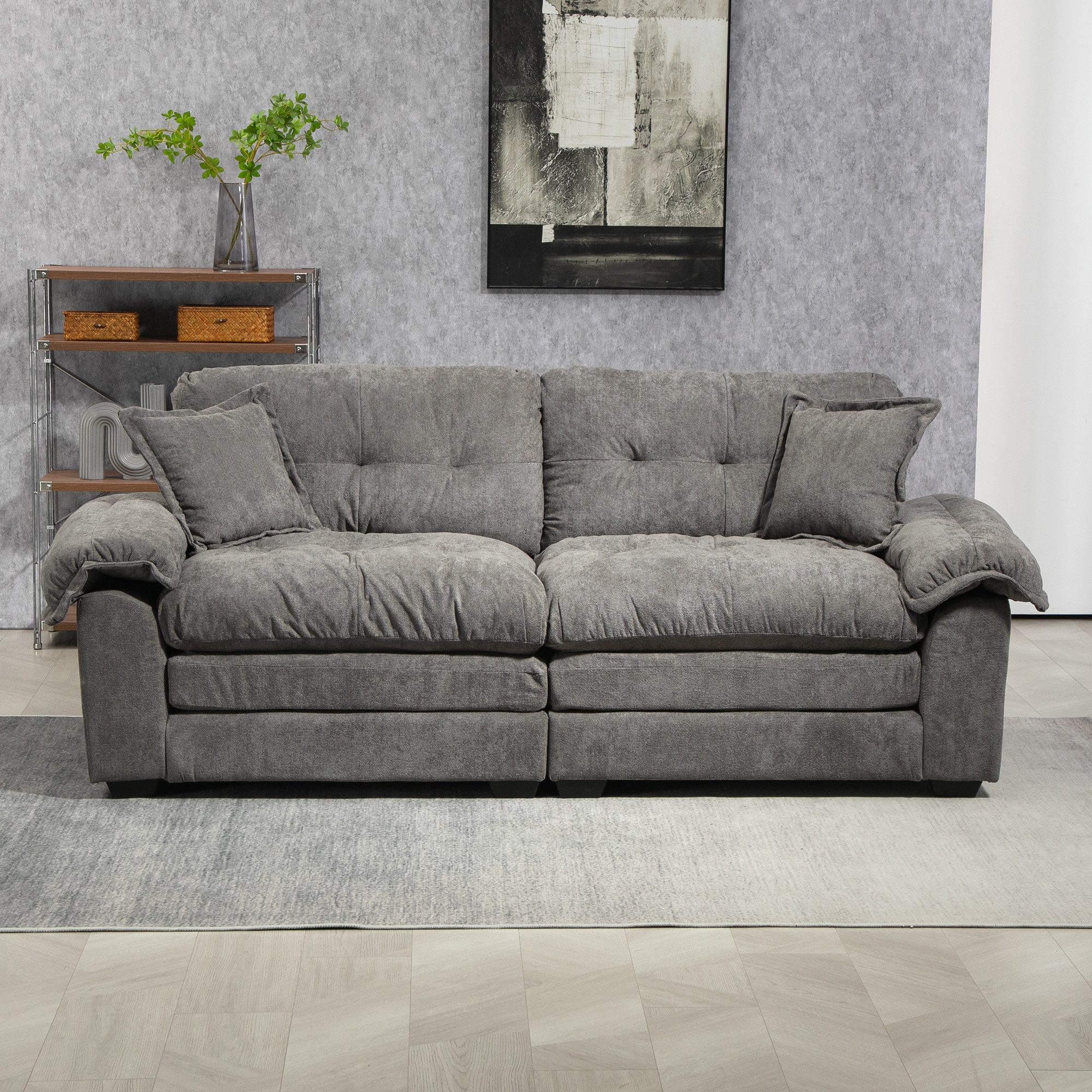 BBG Sofa 213 cm Zweisitzer Sofa aus Chenille mit tiefem Sitz, 1 Teile, Komfortsofa mit Memory-Schaum & Taschenfederkern, inkl. Kissen