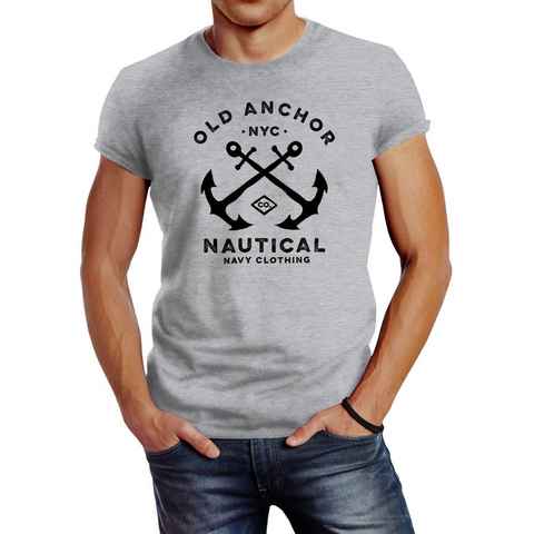 Neverless Print-Shirt Herren T-Shirt gekreuzte Anker Old Anchor Nautical Neverless® mit Print