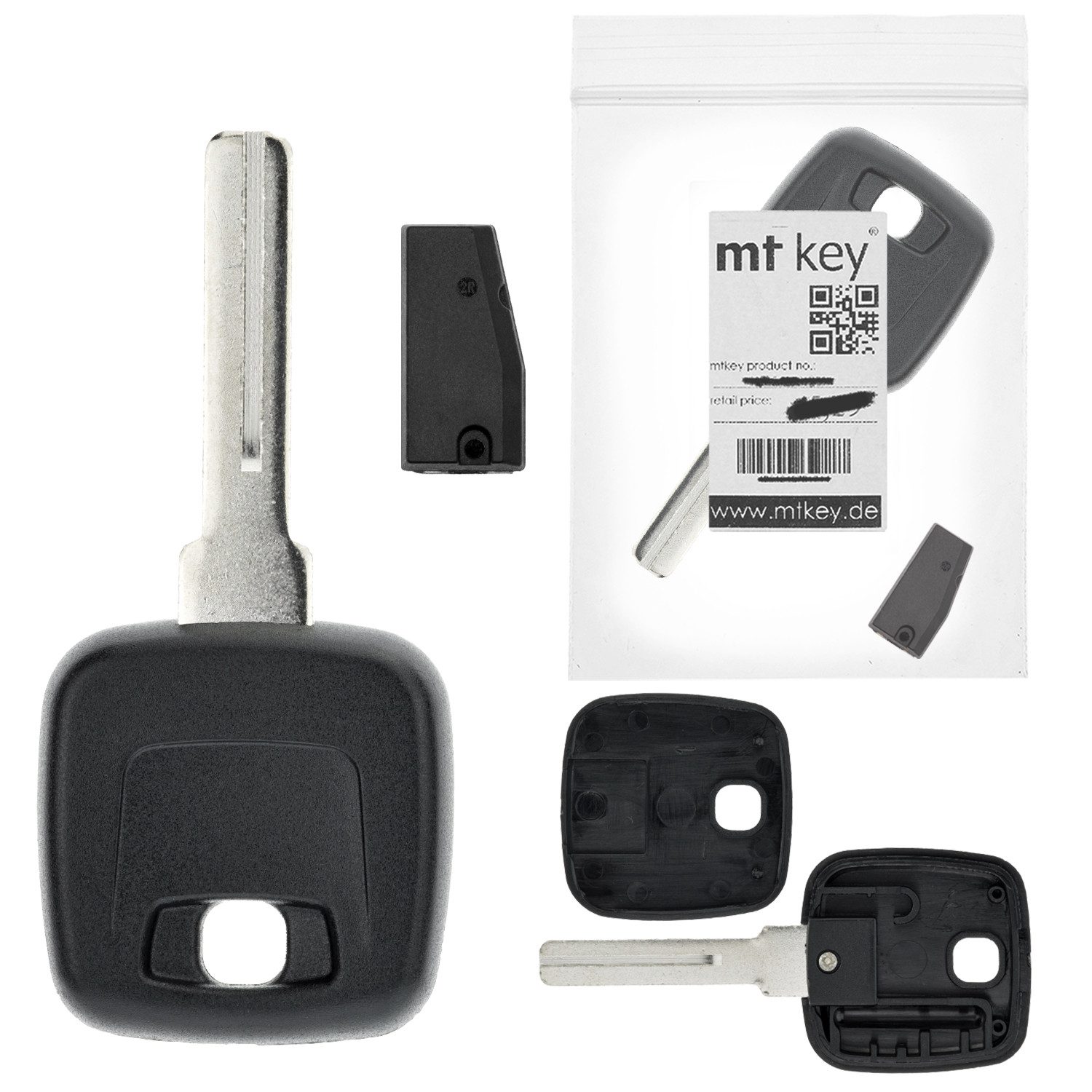 mt-key Schlüsseltasche Auto Zünd Schlüssel Rohling NE66 + ID44 4M Transponder (Set), für Volvo S80 I Ts (98-00); V70 P80 (98-00)