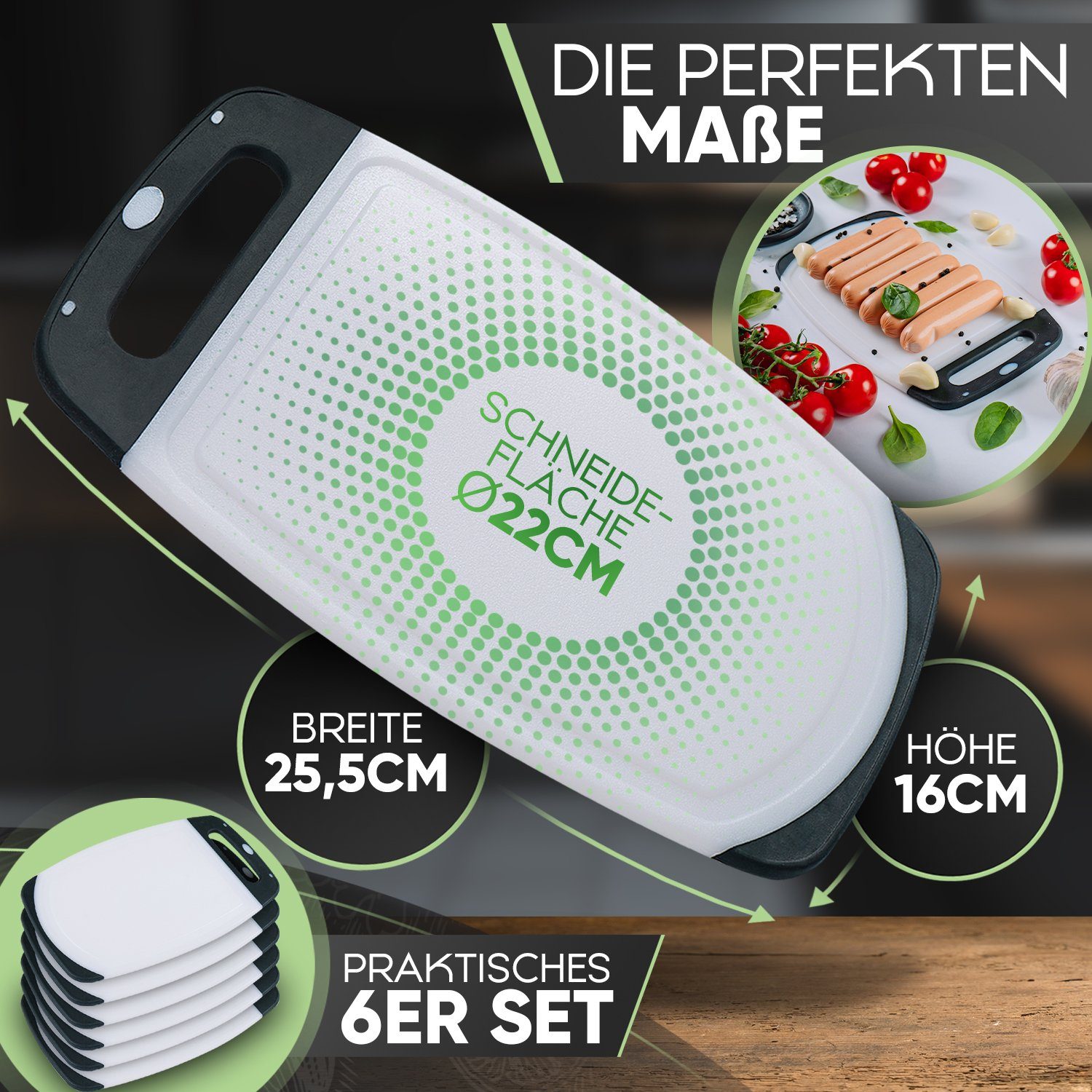 Loco Bird Frühstücksbrett 6er Set - 25,5 x 16cm, Kunststoff, (PVC-Brettchen für die Küche, 6-St., Brettchen), Antibakterielles Frühstücksbrett aus Kunststoff