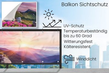 MuchoWow Balkonsichtschutz Sonnenuntergang - Berge - Blumen - Landschaft (1-St) Balkonbanner, Sichtschutz für den Balkon, Robustes und wetterfest