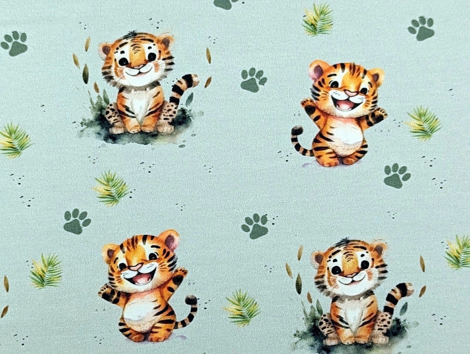 Corileo Stoff EP Bio Baumwolljersey Kleiner Little Tiger auf Hellmint Stoff