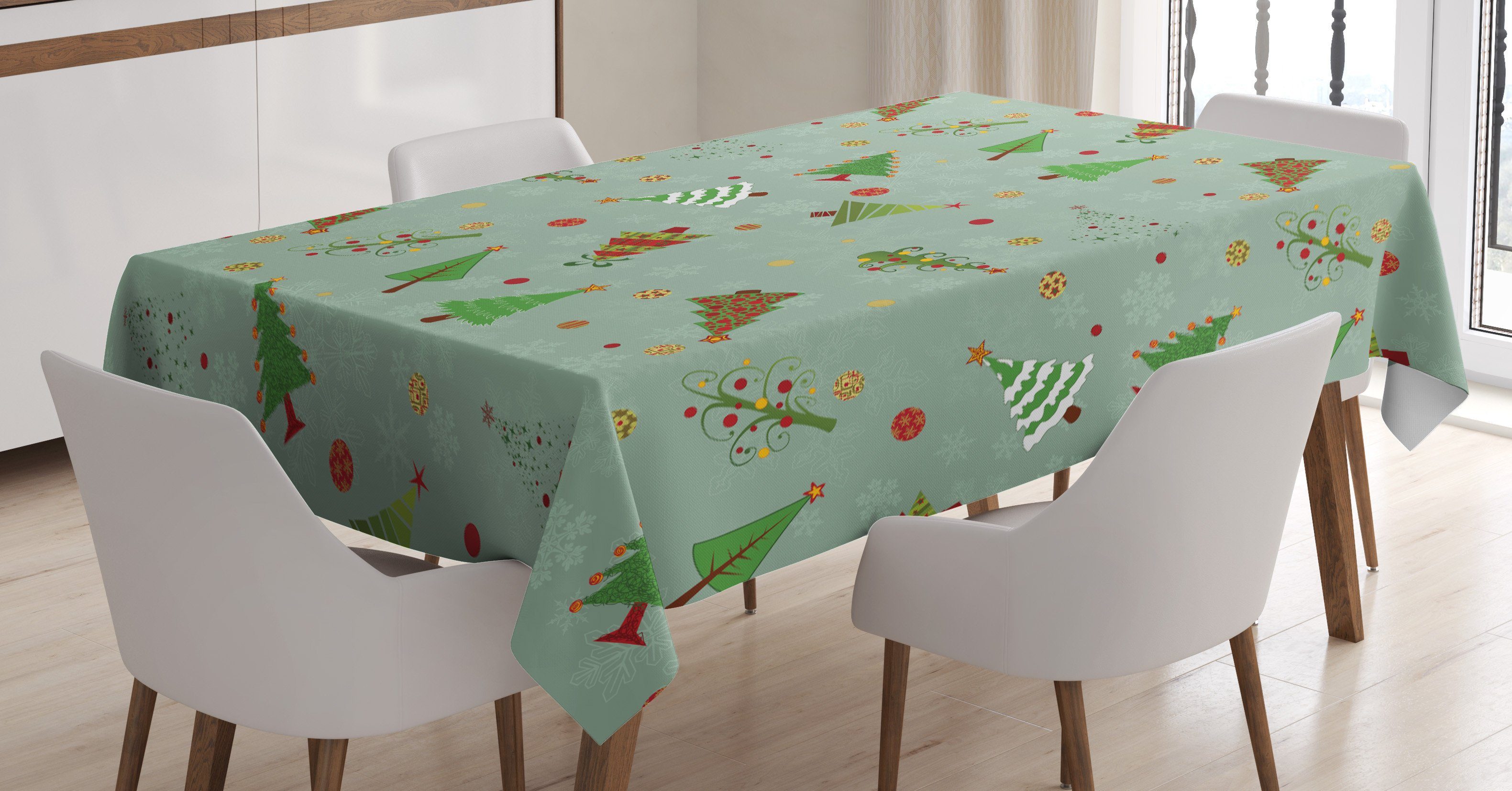 Abakuhaus Tischdecke Farbfest Waschbar Für den Außen Bereich geeignet Klare Farben, Weihnachten Feiertags-Baum-Muster