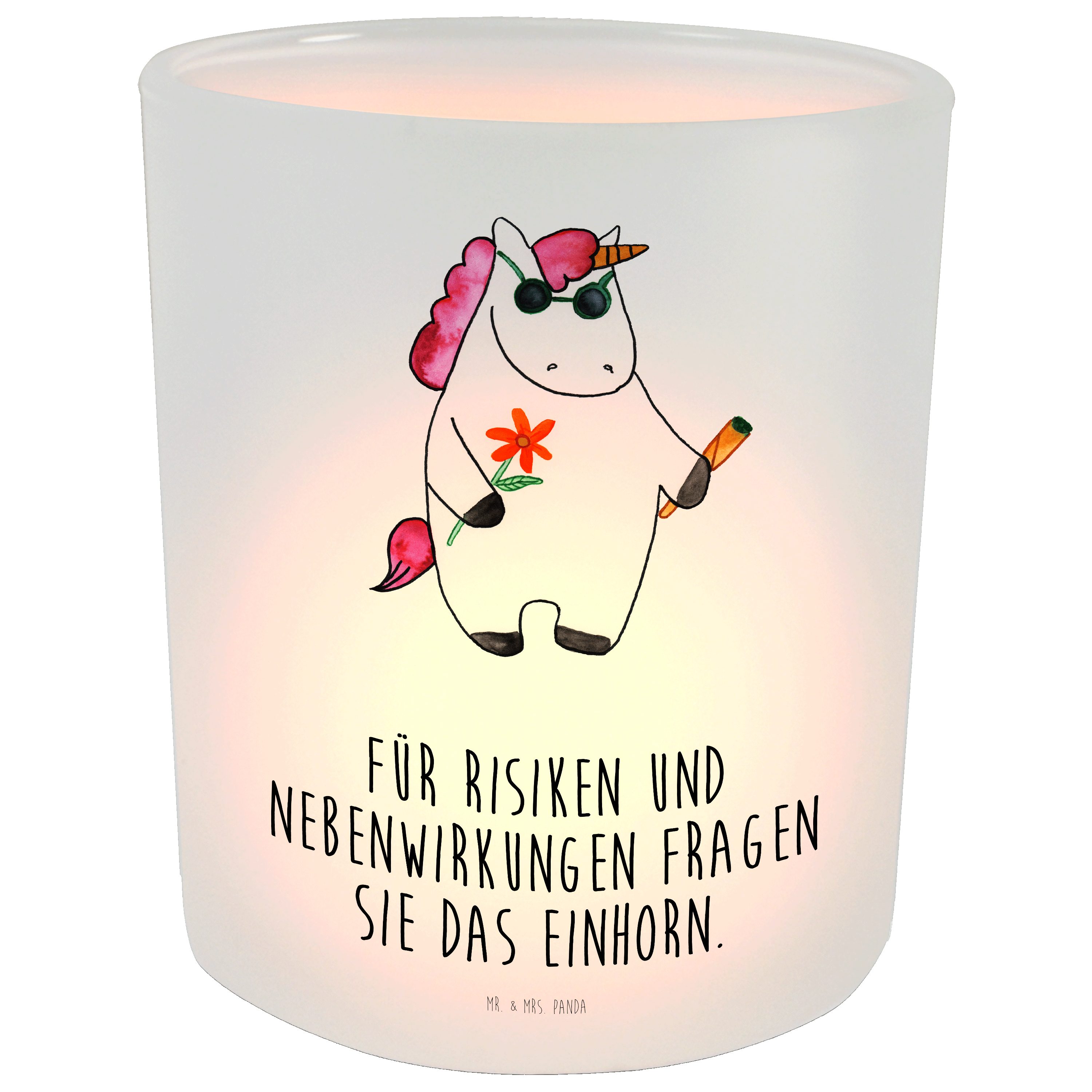 Mr. & Mrs. Panda Windlicht Einhorn Woodstock - Transparent - Geschenk, Spaß. lustig, Teelichthal (1 St), Gemütlich
