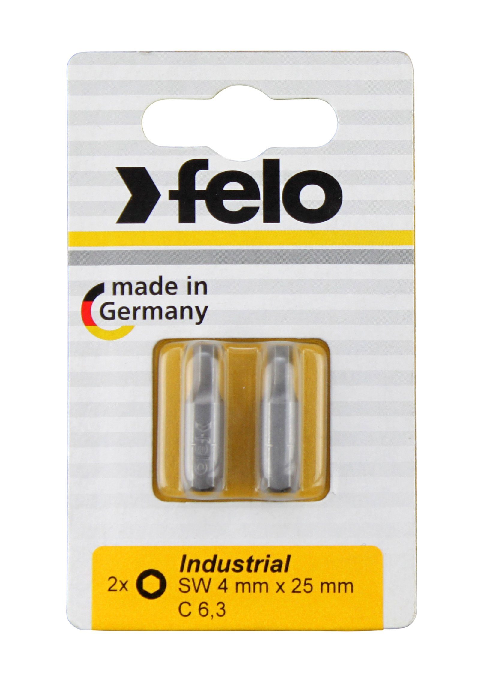 Felo Sechskant-Bit Felo Bit, Industrie C 6,3 x 25mm, 2 Stk auf Karte 2x 4,0mm