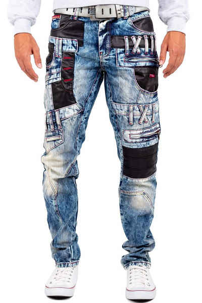 Cipo & Baxx Bikerjeans Herren Hose BA-CD482 mit Kunstleder Bereichen und Verzierungen